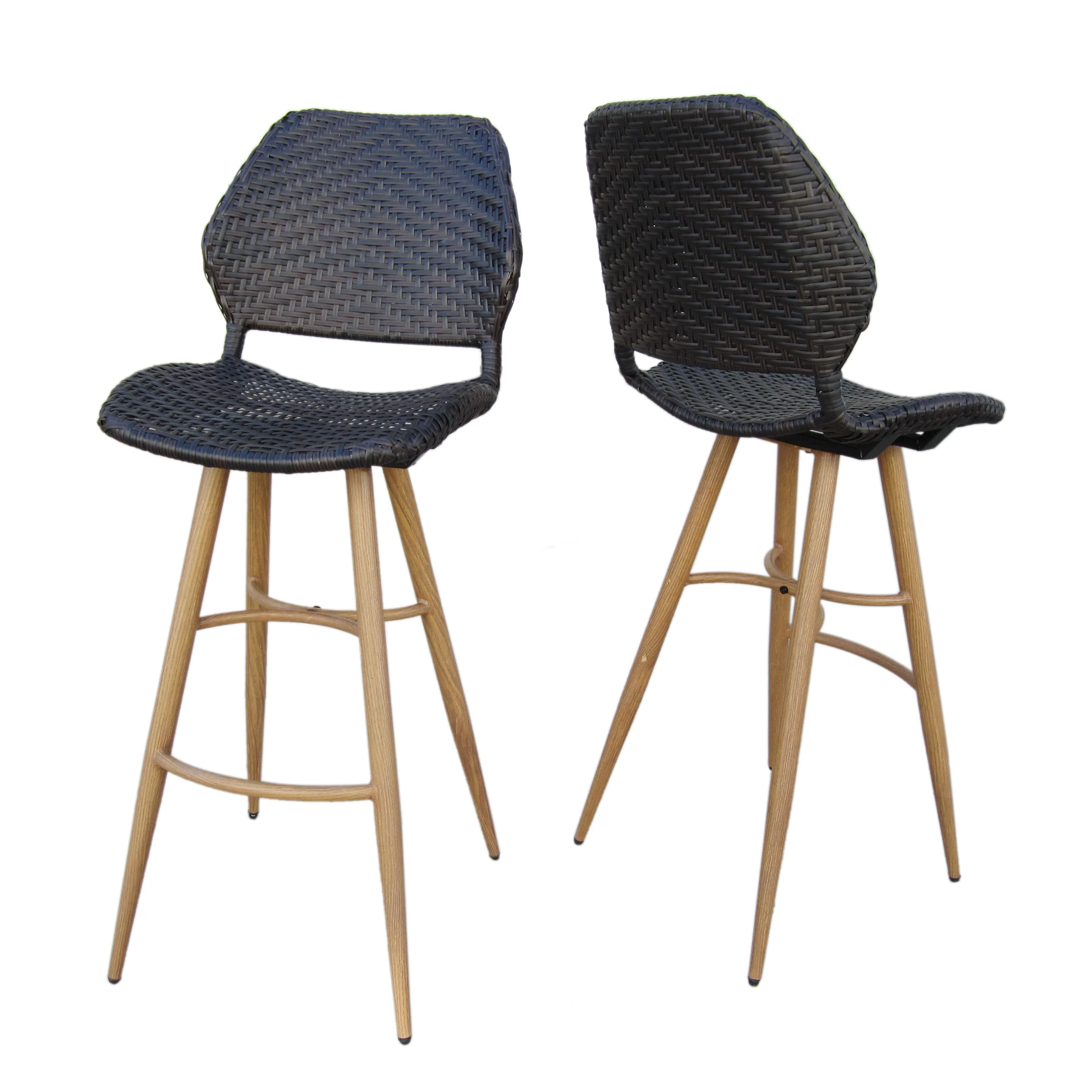 Amaya Outdoor Multi-brown Wicker Barstools with Brown Wood Finish Metal Leg - furnishings