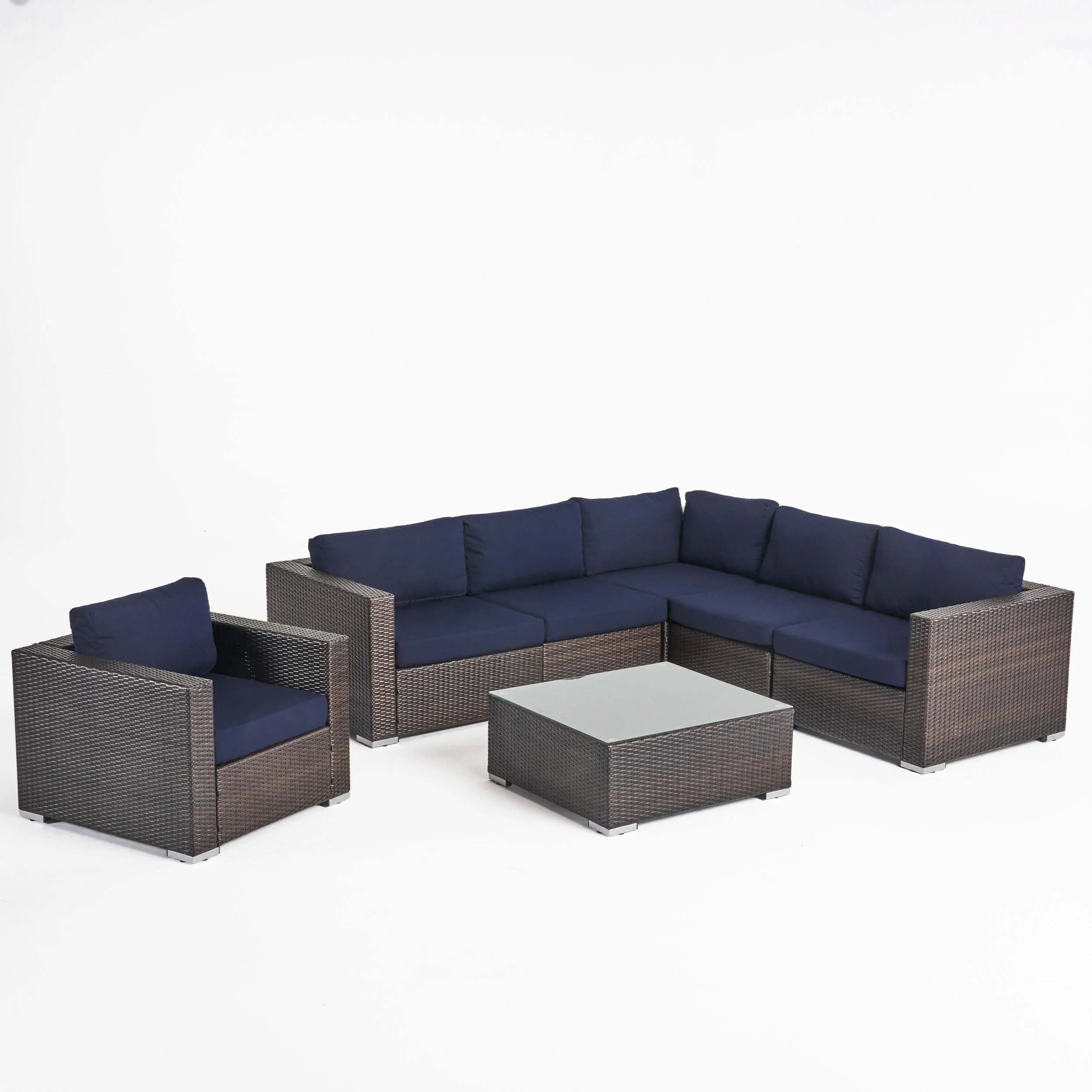 Kyra Outdoor 6 Seater Wicker Sectional Sofa Set with Sunbrella Cushions - furnishings