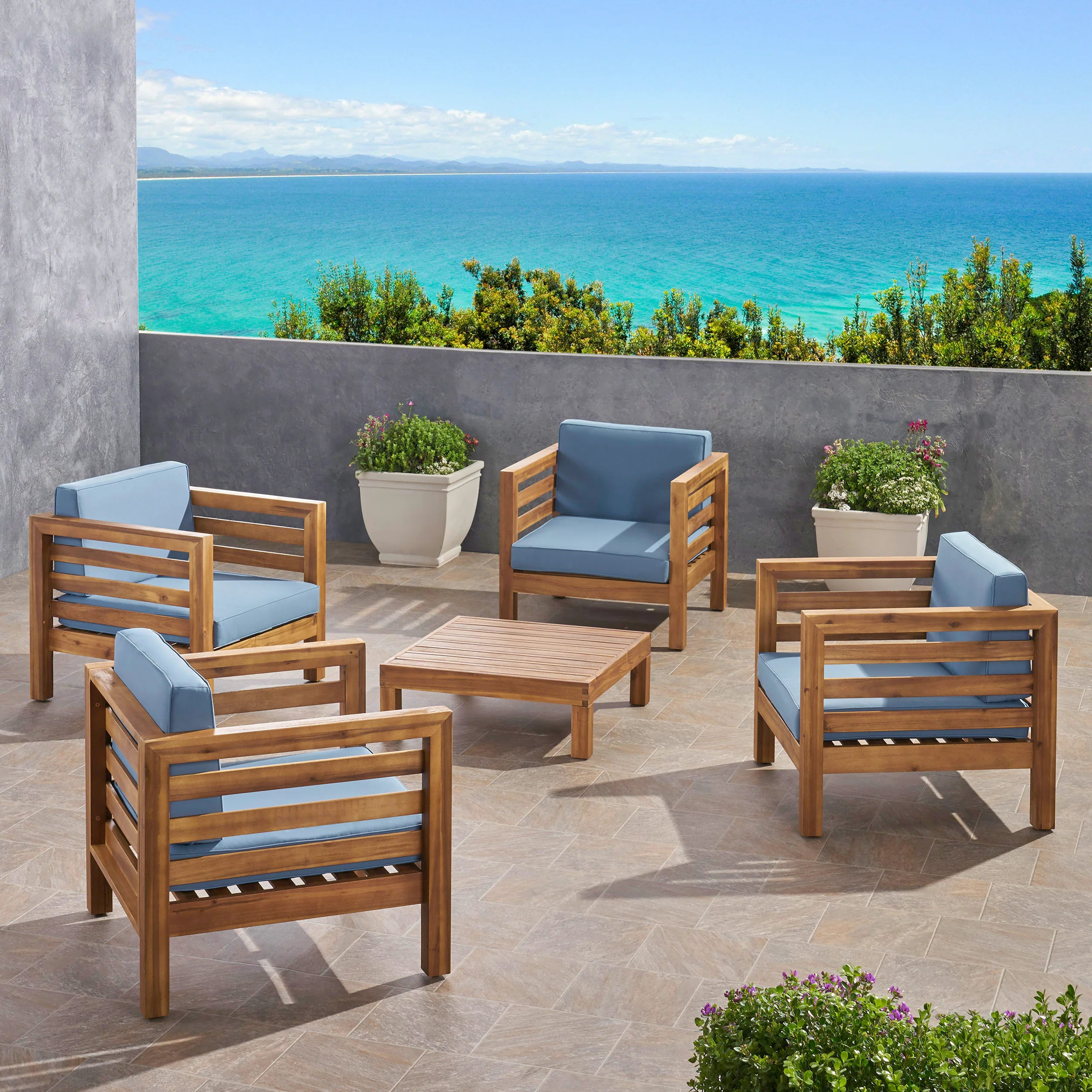 Emma Outdoor 4 Seater Acacia Wood Club Chair and Coffee Table Set - furnishings