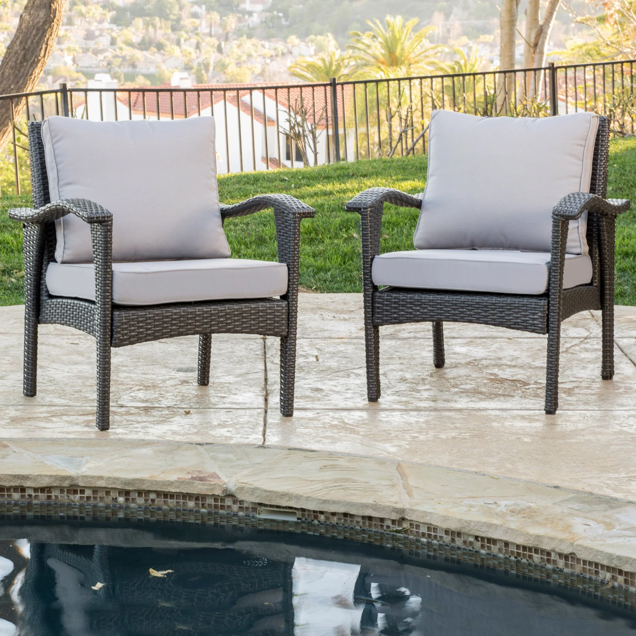 Bleecker Outdoor Wicker Club Chair with Cushion, Set of 2 - furnishings