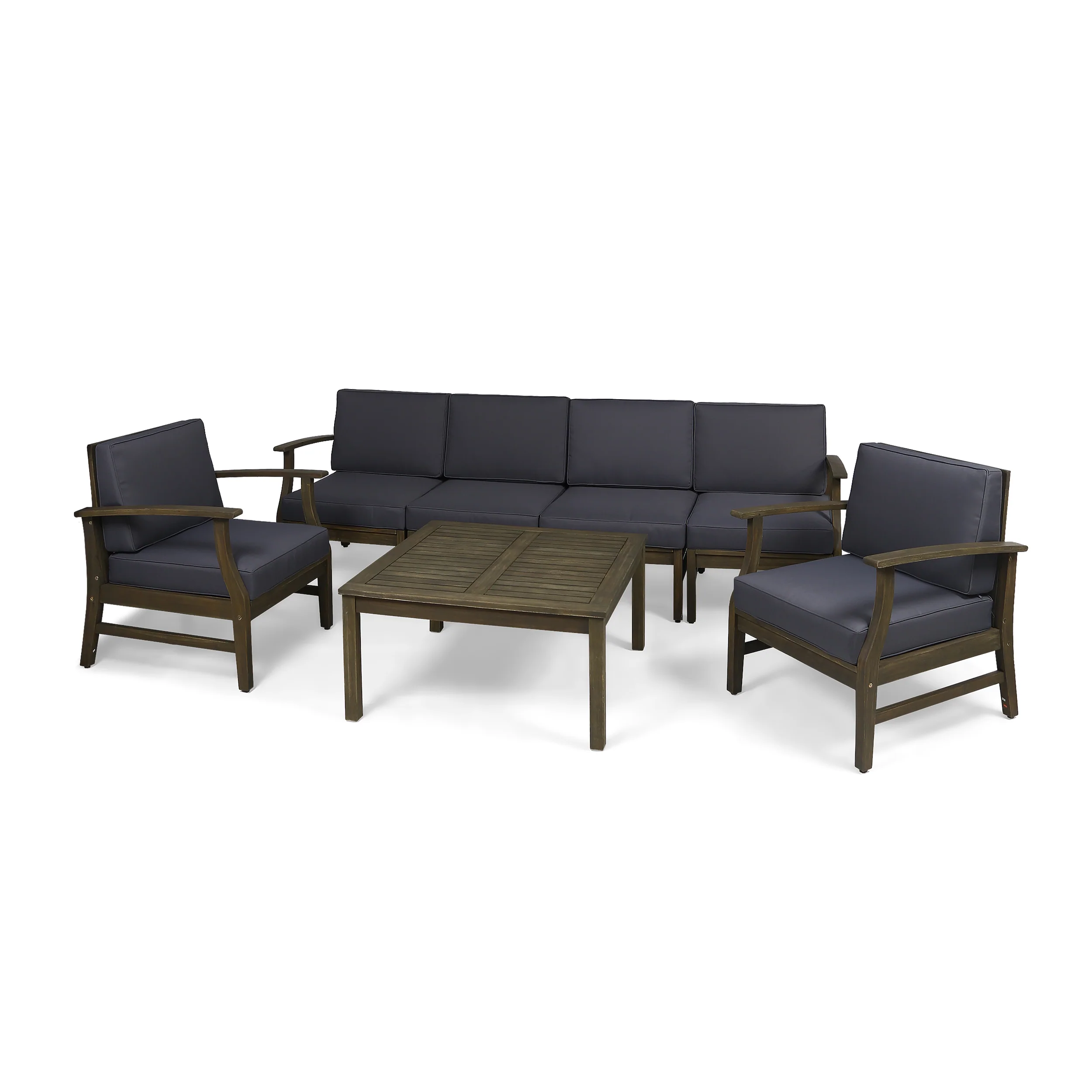 Lorelei Outdoor 7 Piece Acacia Wood 4-Seater Sofa and Club Chairs Set - furnishings