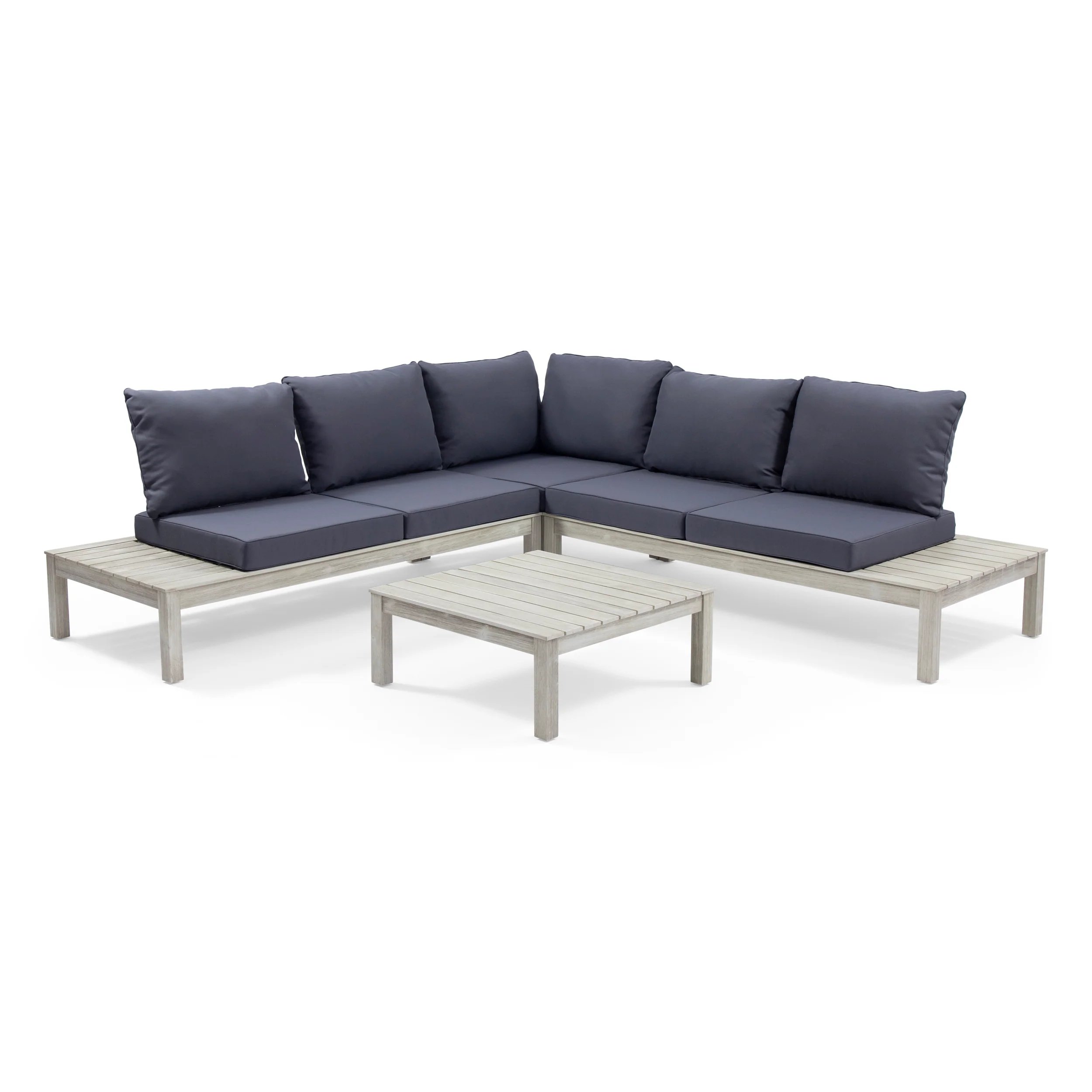 Vashti Outdoor 5 Seater V Shaped Acacia Wood Sectional Sofa Set with Cushions - furnishings