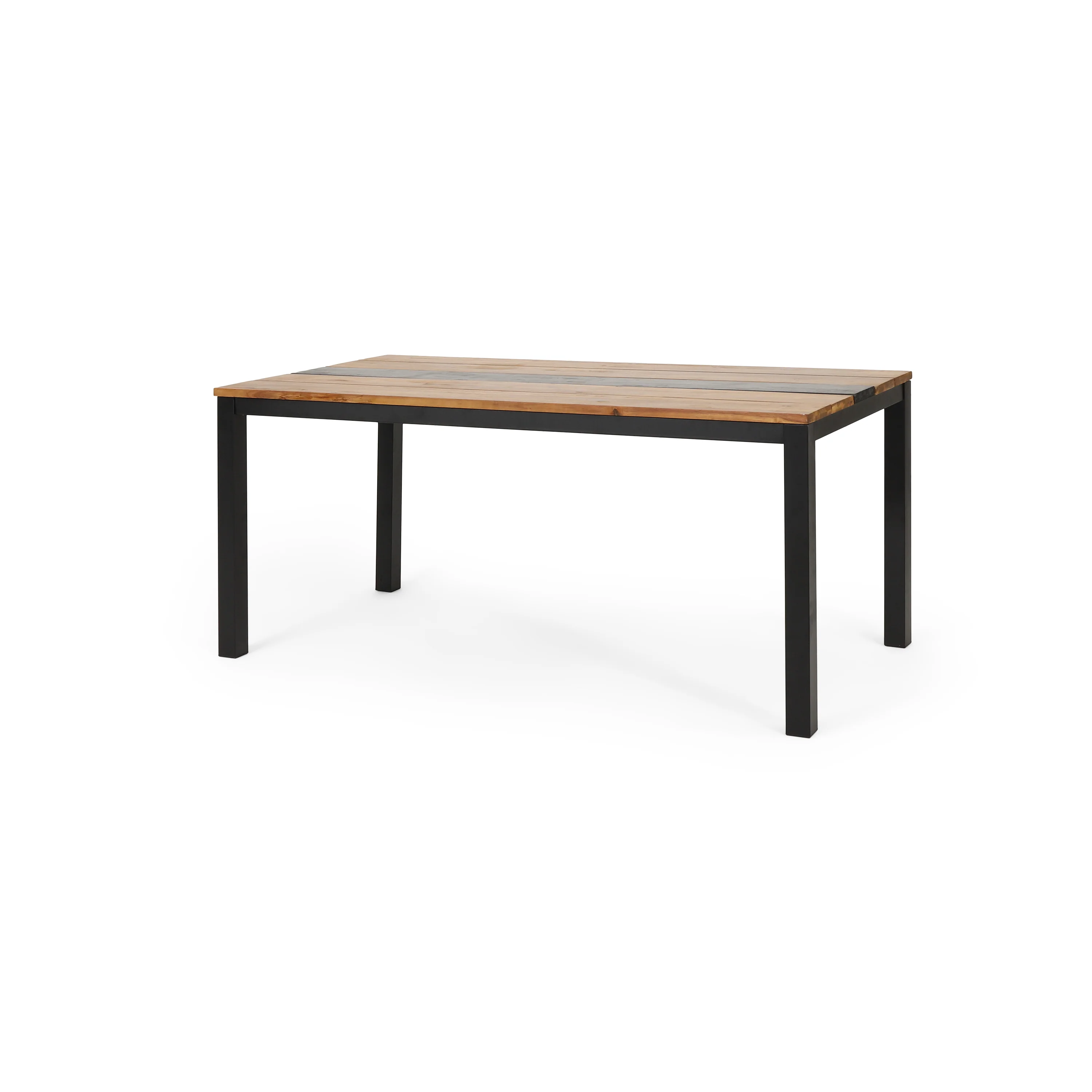 Colcord Outdoor Modern Industrial Acacia Wood Dining Table, Teak and Black - furnishings