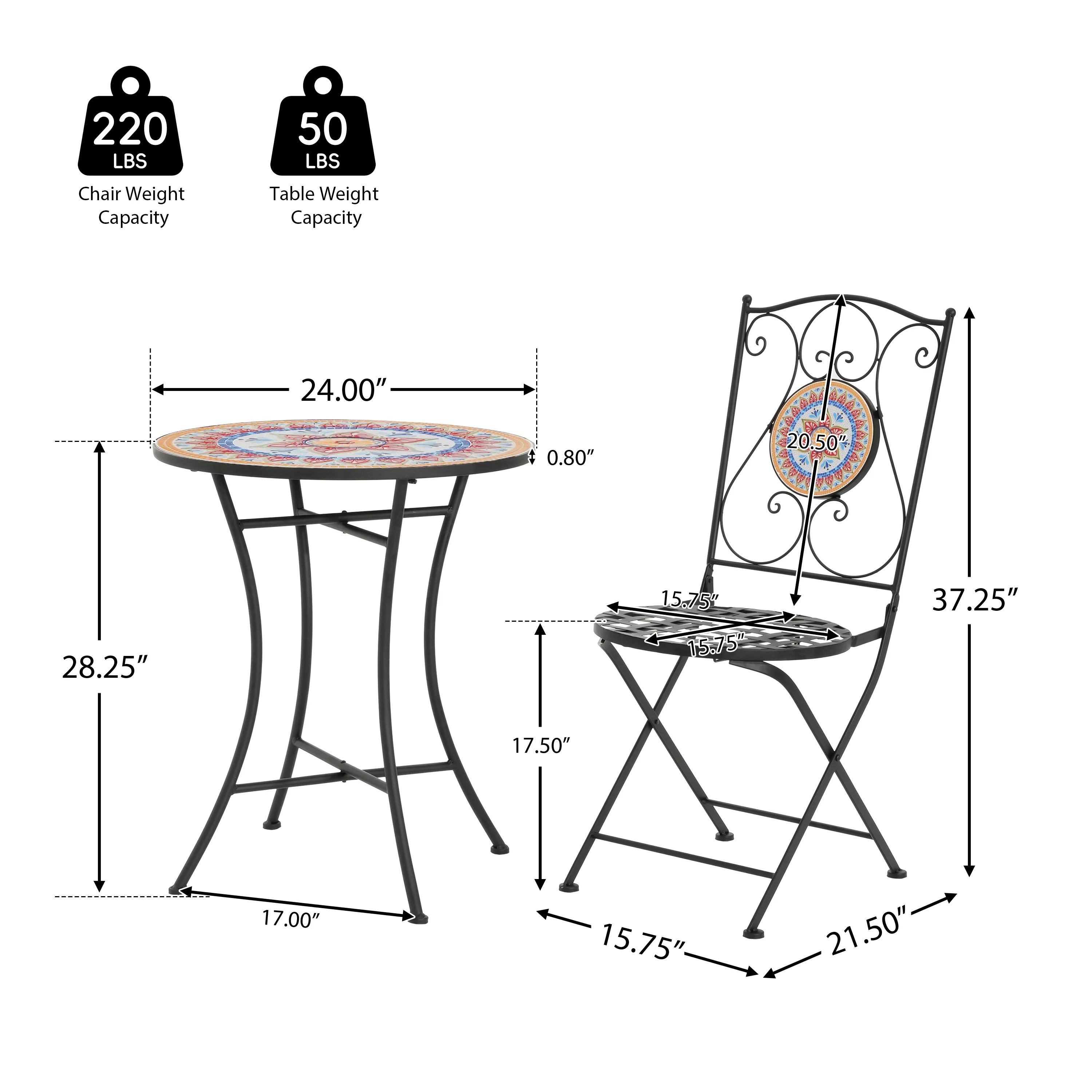 Eamone Outdoor Patio Chat Set, Ceramic Tile, Iron - furnishings