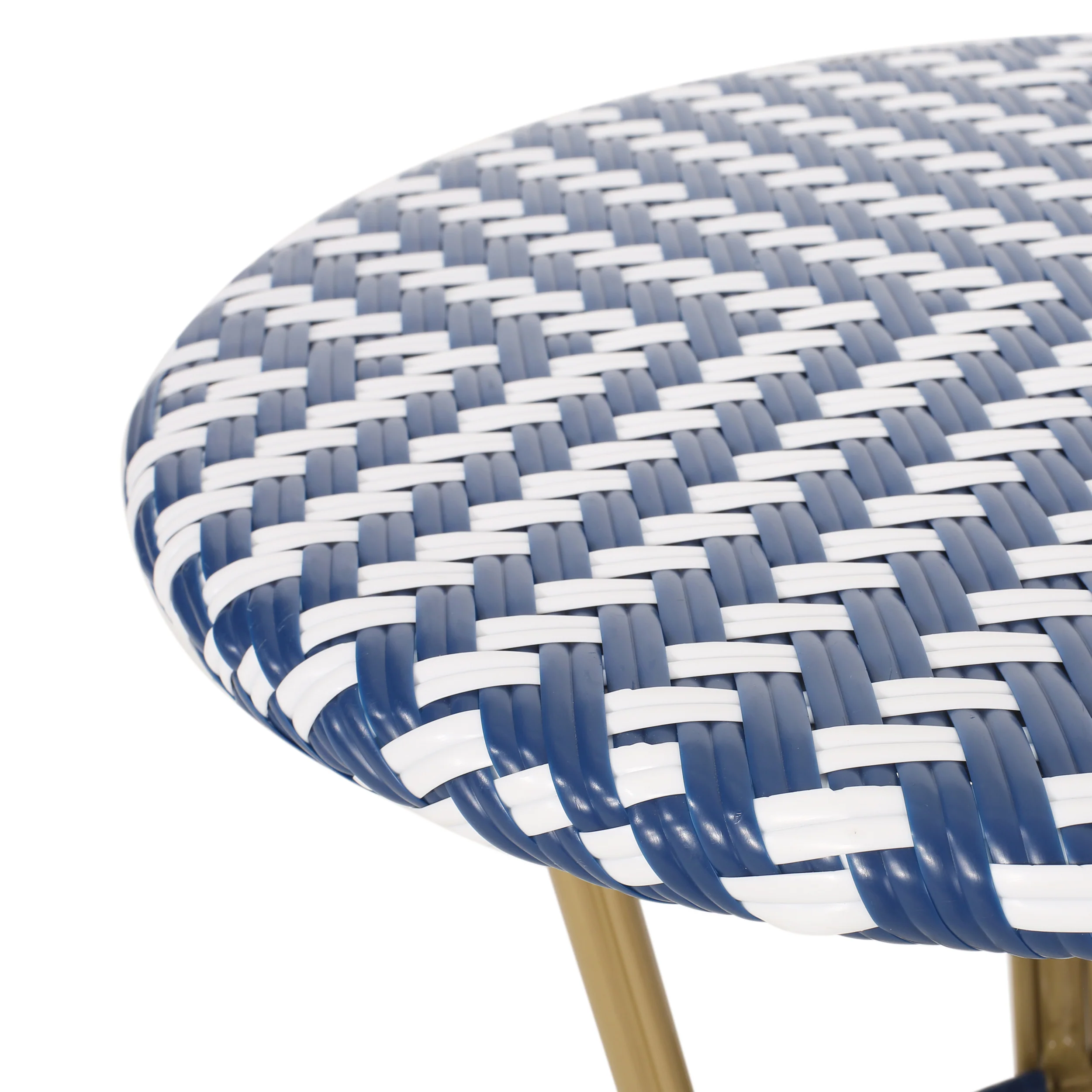 Deshler Outdoor Aluminum French Bistro Set, Navy Blue, White, and Bamboo Finish - furnishings