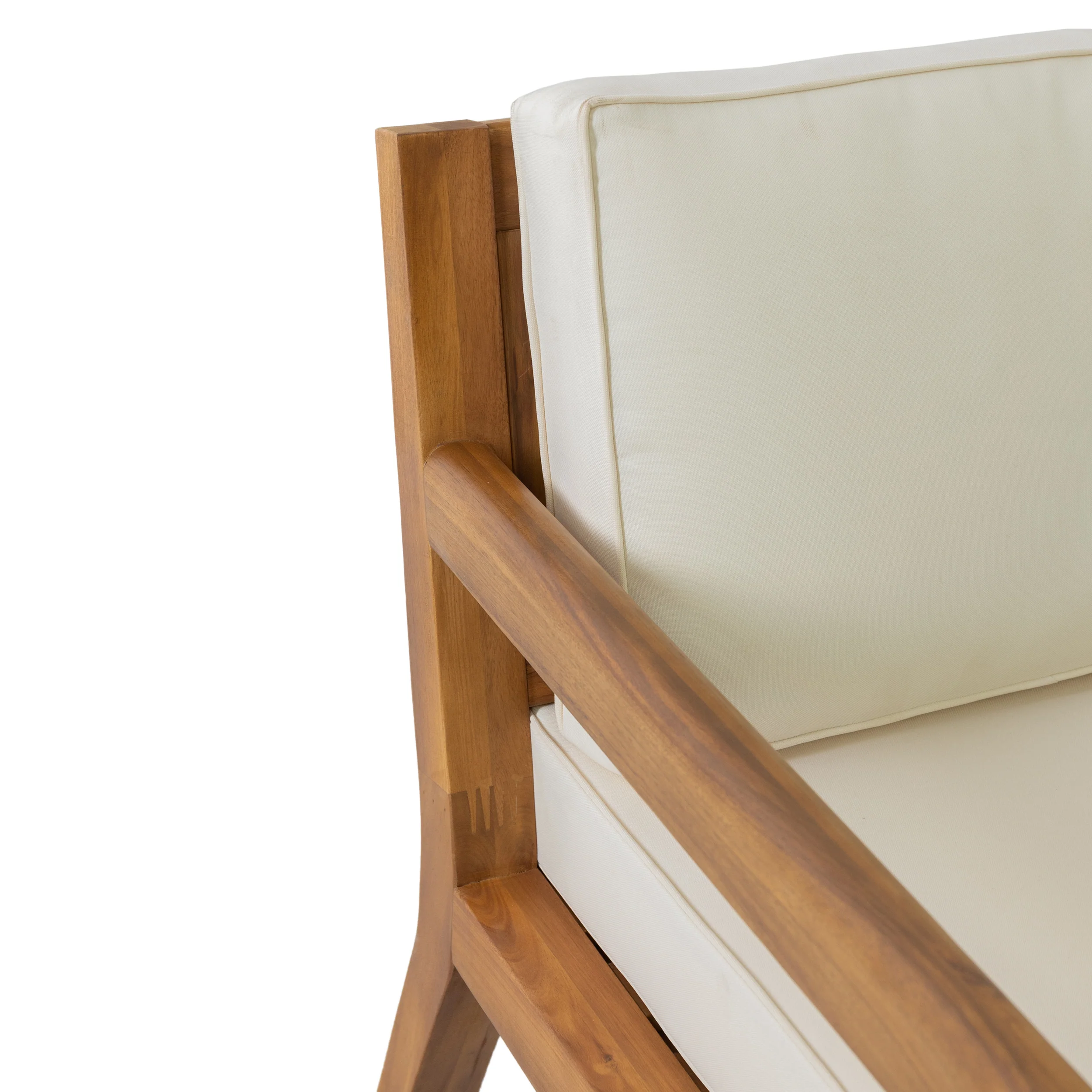 Camak Outdoor Acacia Wood Club Chair with Cushions, Teak and Beige - furnishings