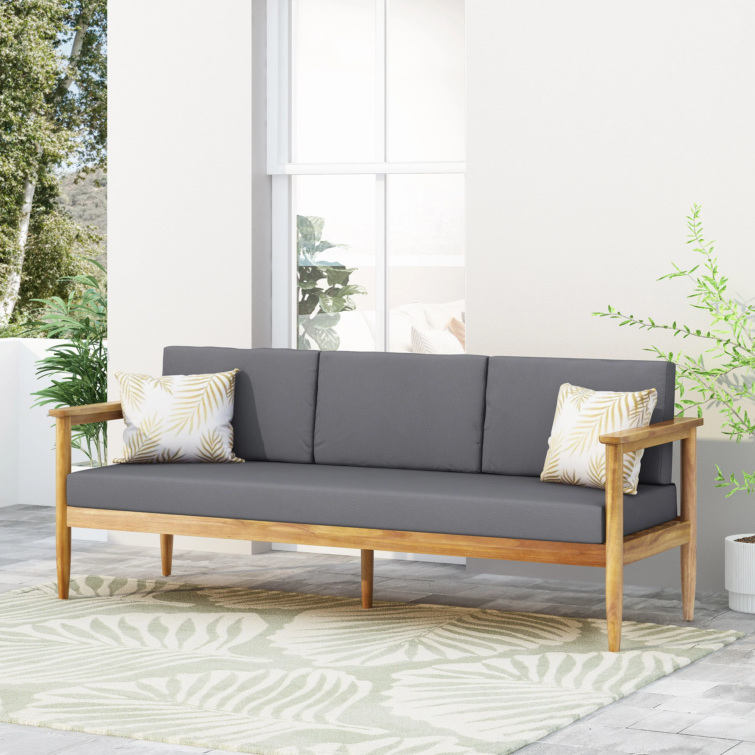 Plumb Outdoor Acacia Wood 3 Seater Sofa - furnishings