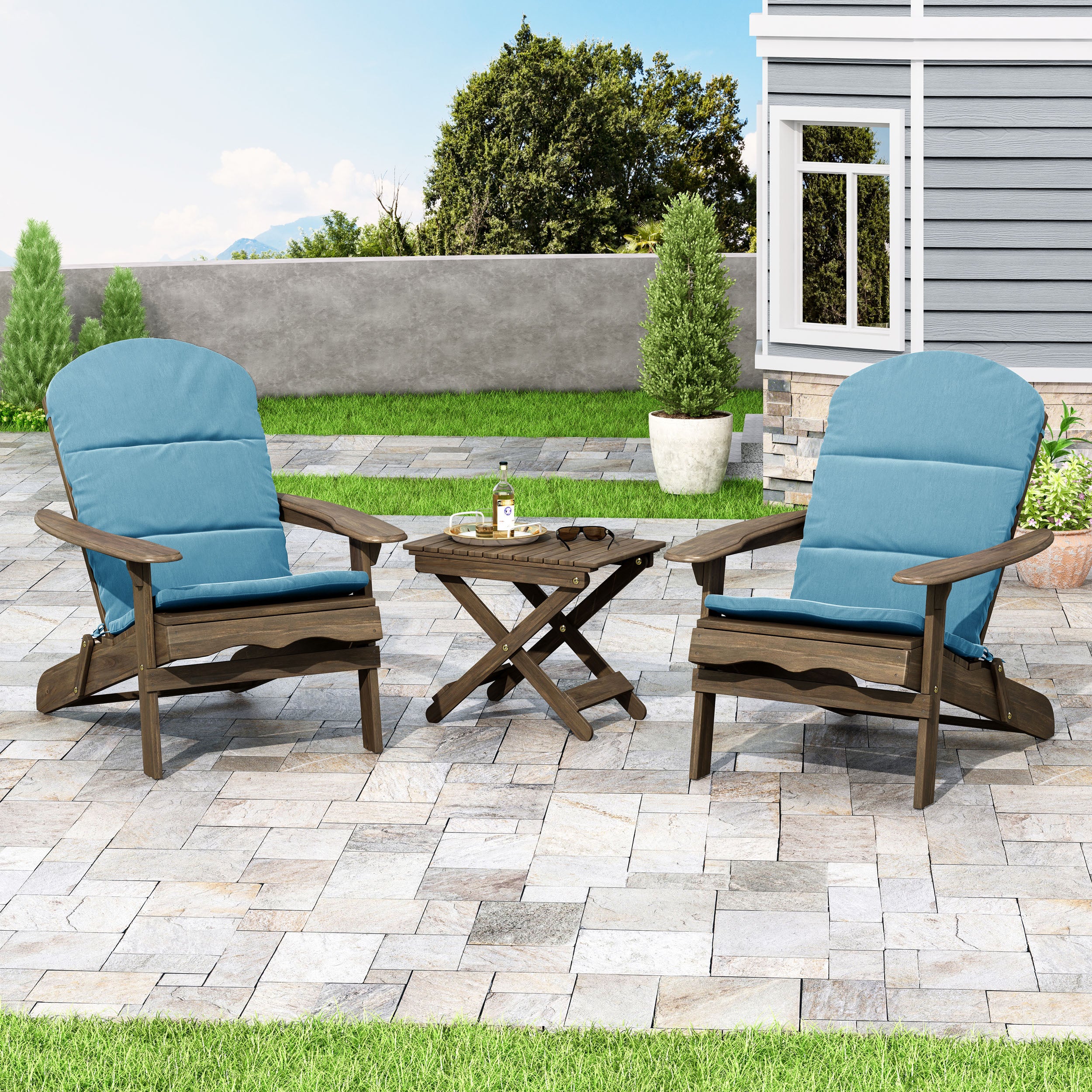 Reed Outdoor 2 Seater Acacia Wood Chat Set with Water Resistant Cushions - furnishings