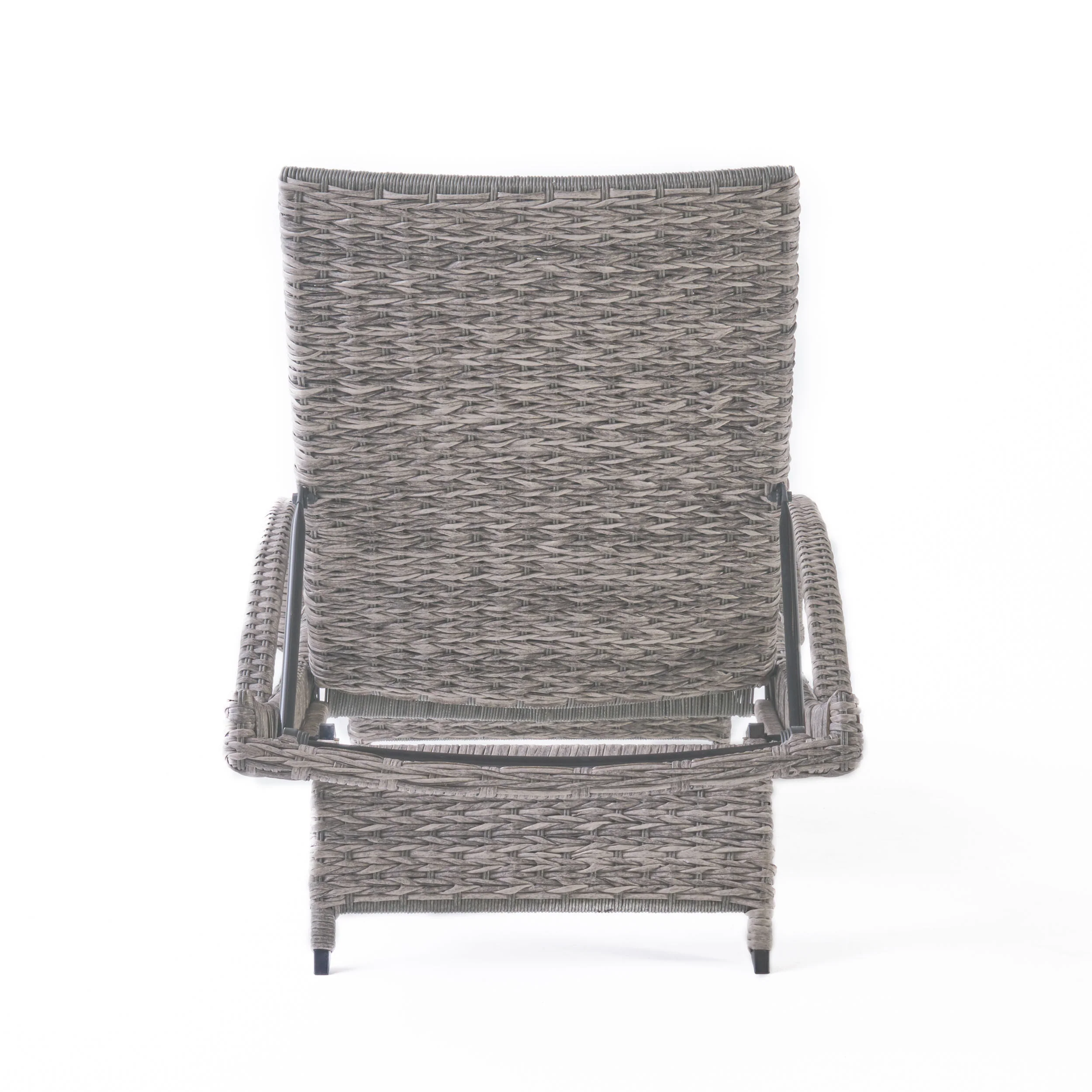 Keira Outdoor Armed Aluminum Framed Grey Wicker Chaise Lounge - furnishings