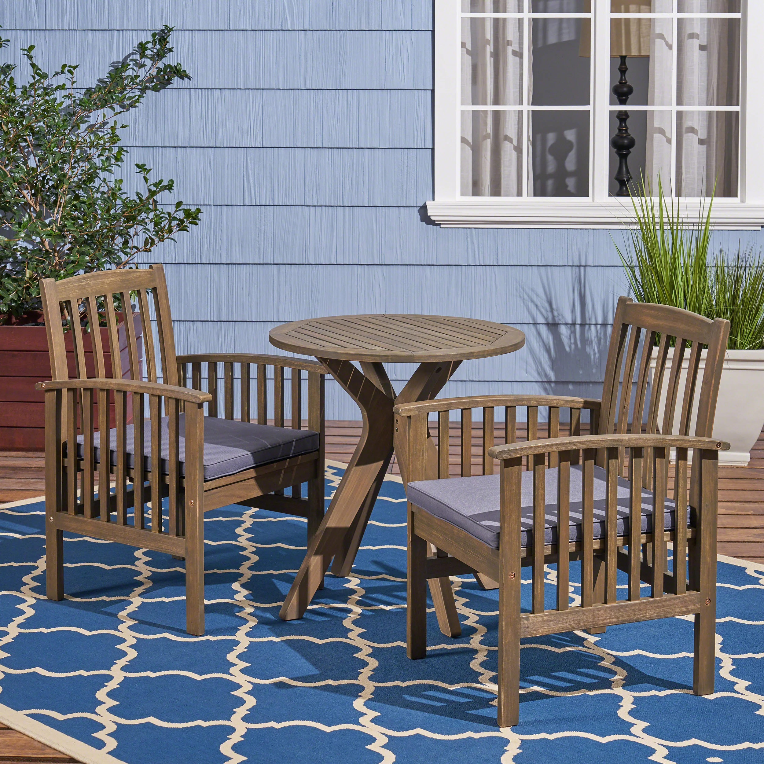 Phoenix Outdoor Acacia 2-Seater Bistro Set with Cushions and 28