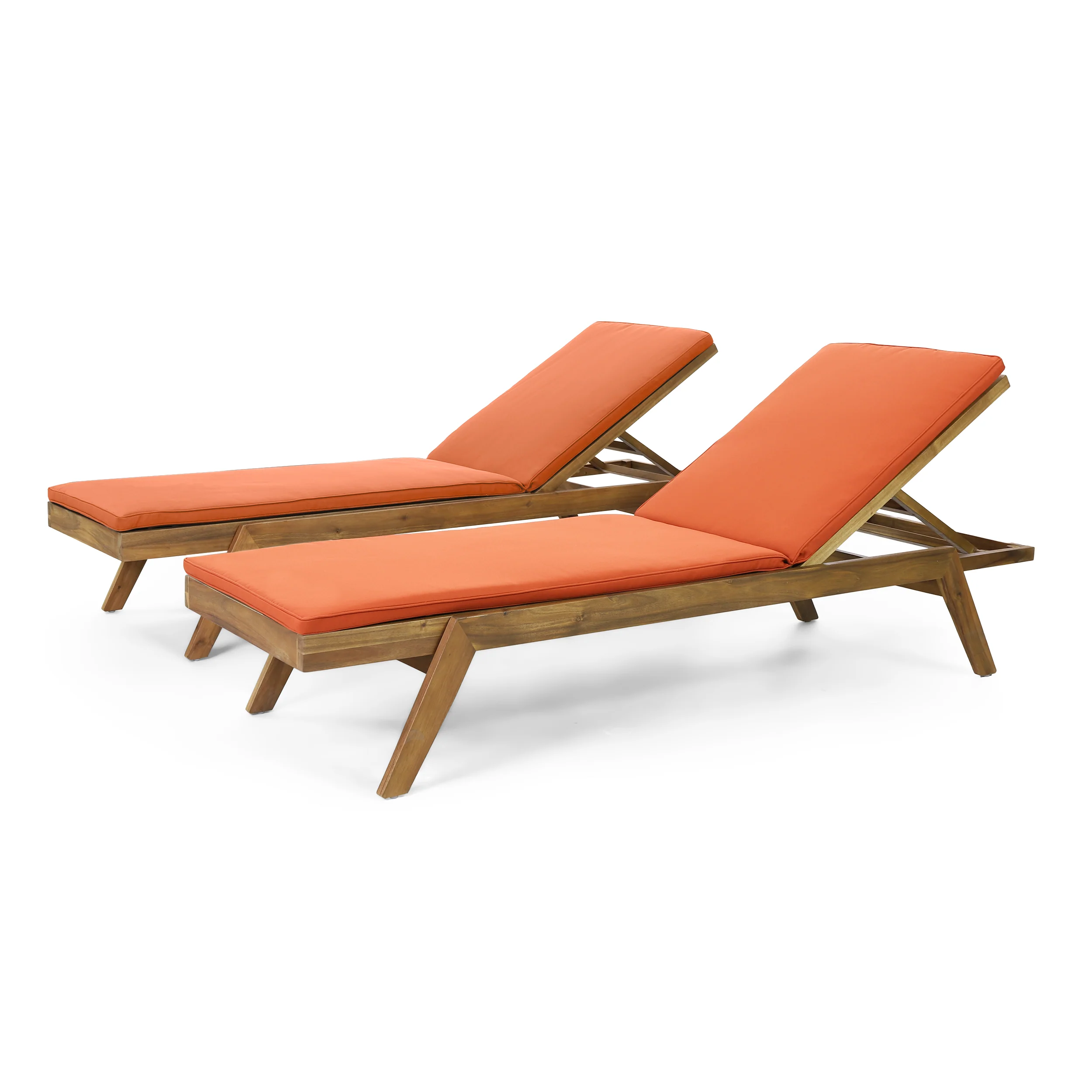 Larimore Outdoor Acacia Wood Chaise Lounge with Water Resistant Cushions, Set of 2 - furnishings