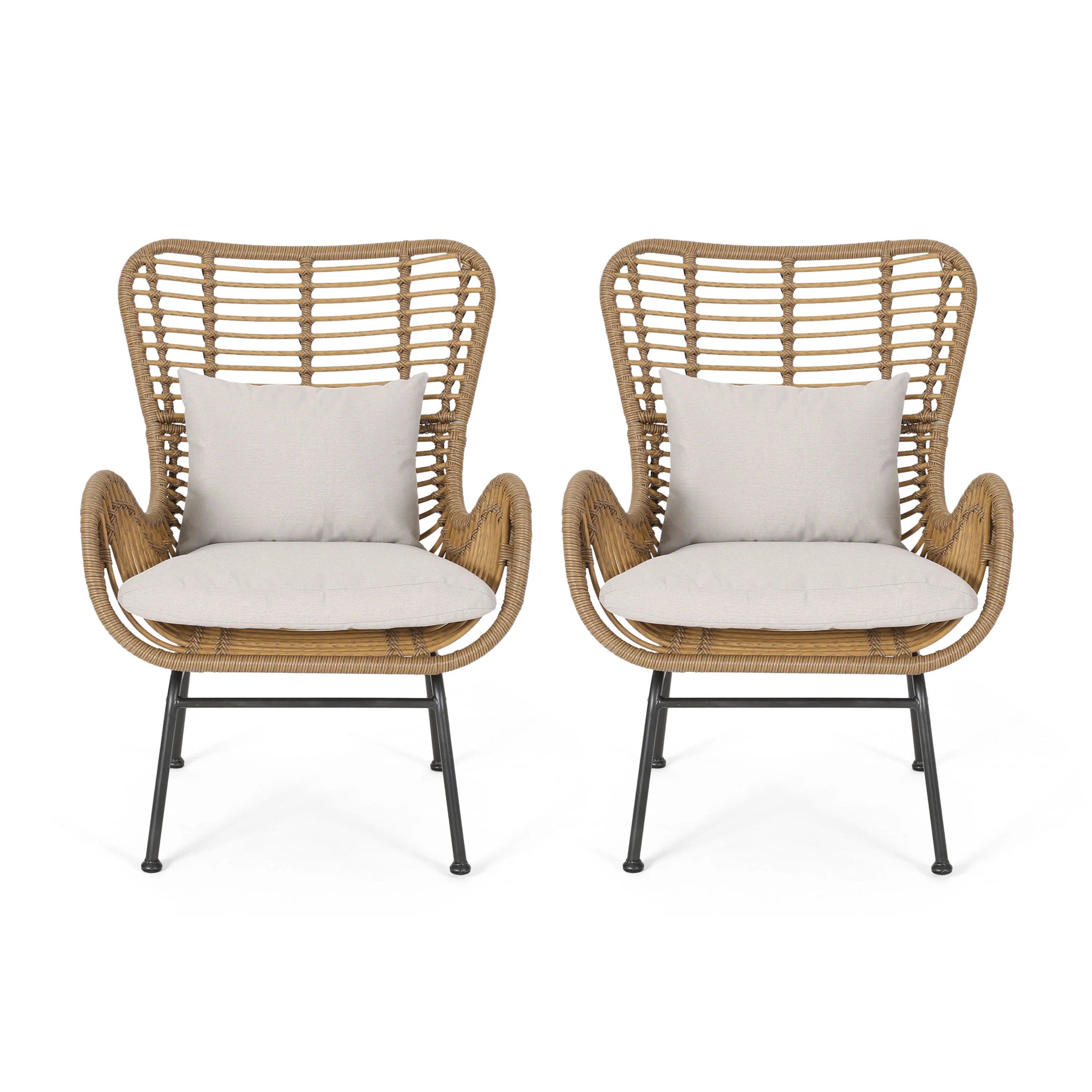 Pooneli Outdoor Wicker Club Chairs with Cushions (Set of 2) - furnishings