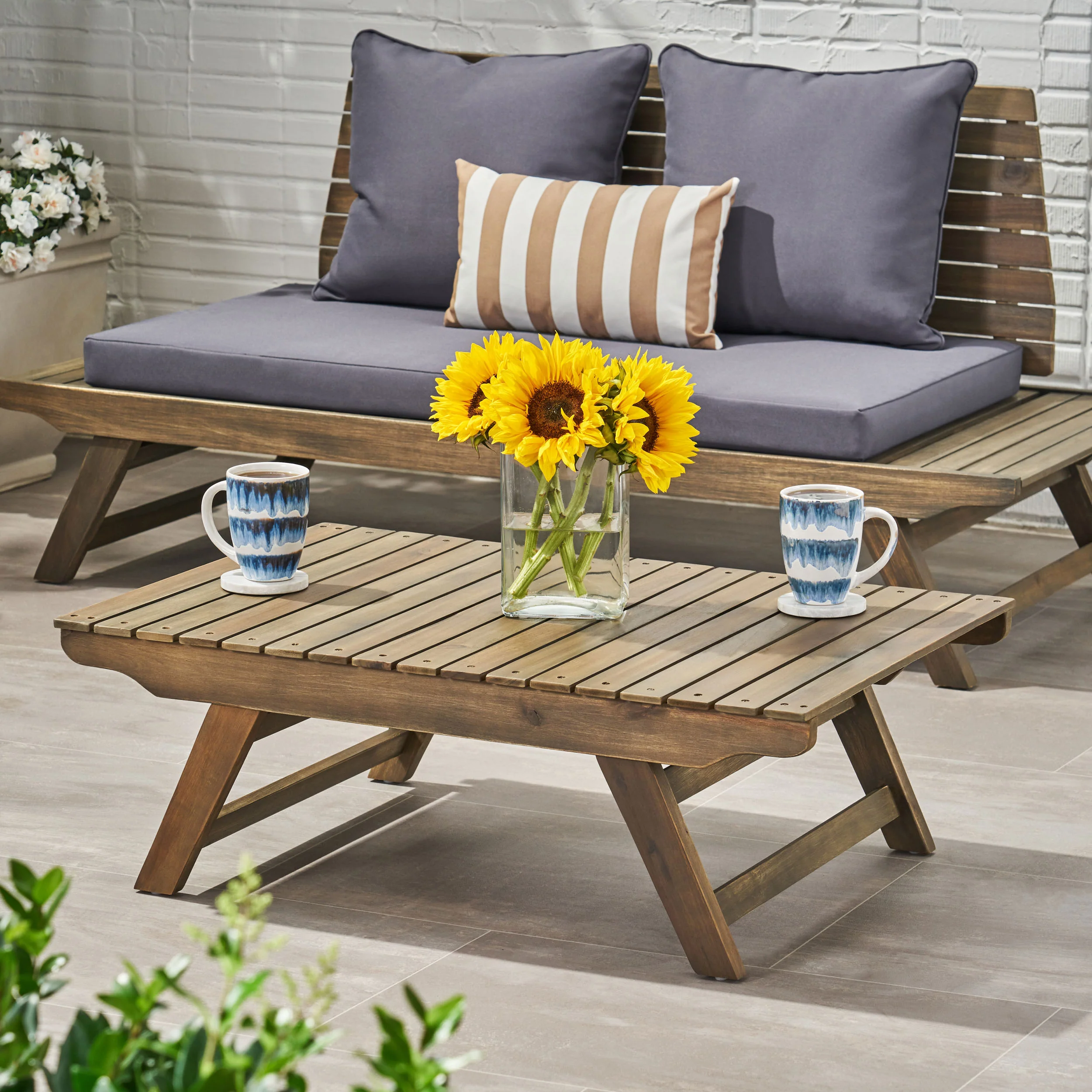 Kailee Outdoor Wooden Coffee Table, Gray Finish - furnishings