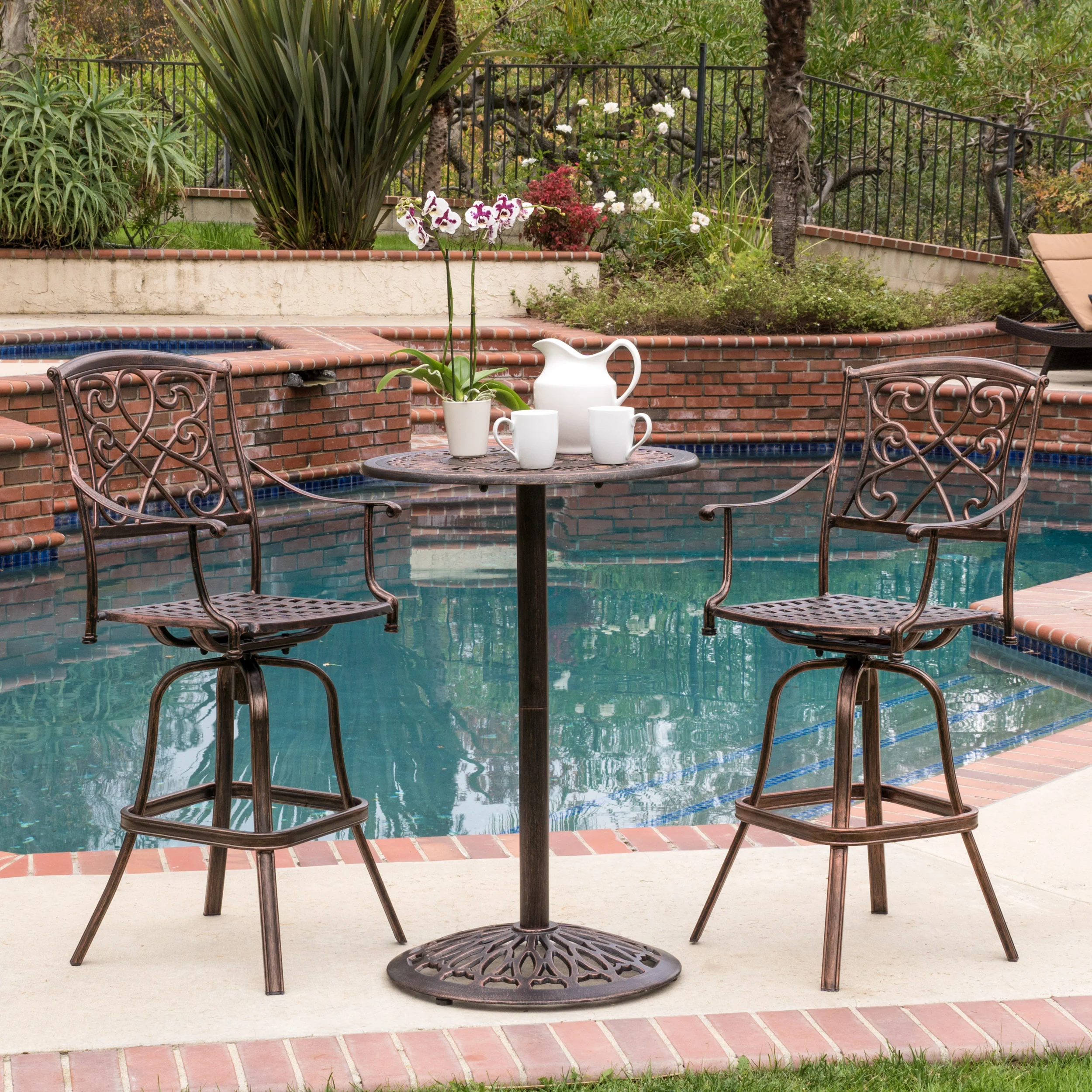 Paris Outdoor 3pc Copper Cast Aluminum Bistro Set - furnishings