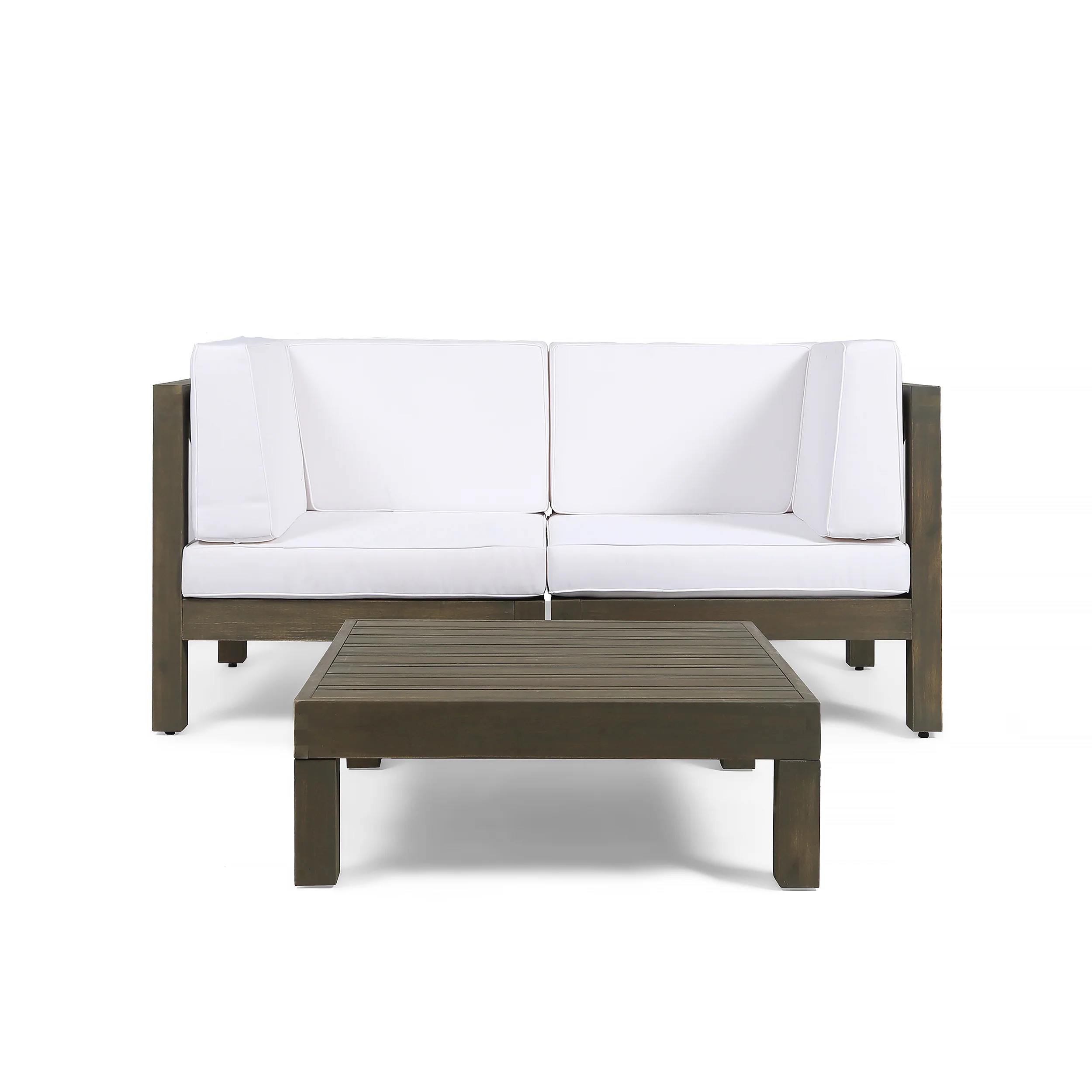 Keith Outdoor Sectional Loveseat Set with Coffee Table  2-Seater  Acacia Wood  Water-Resistant Cushions - furnishings
