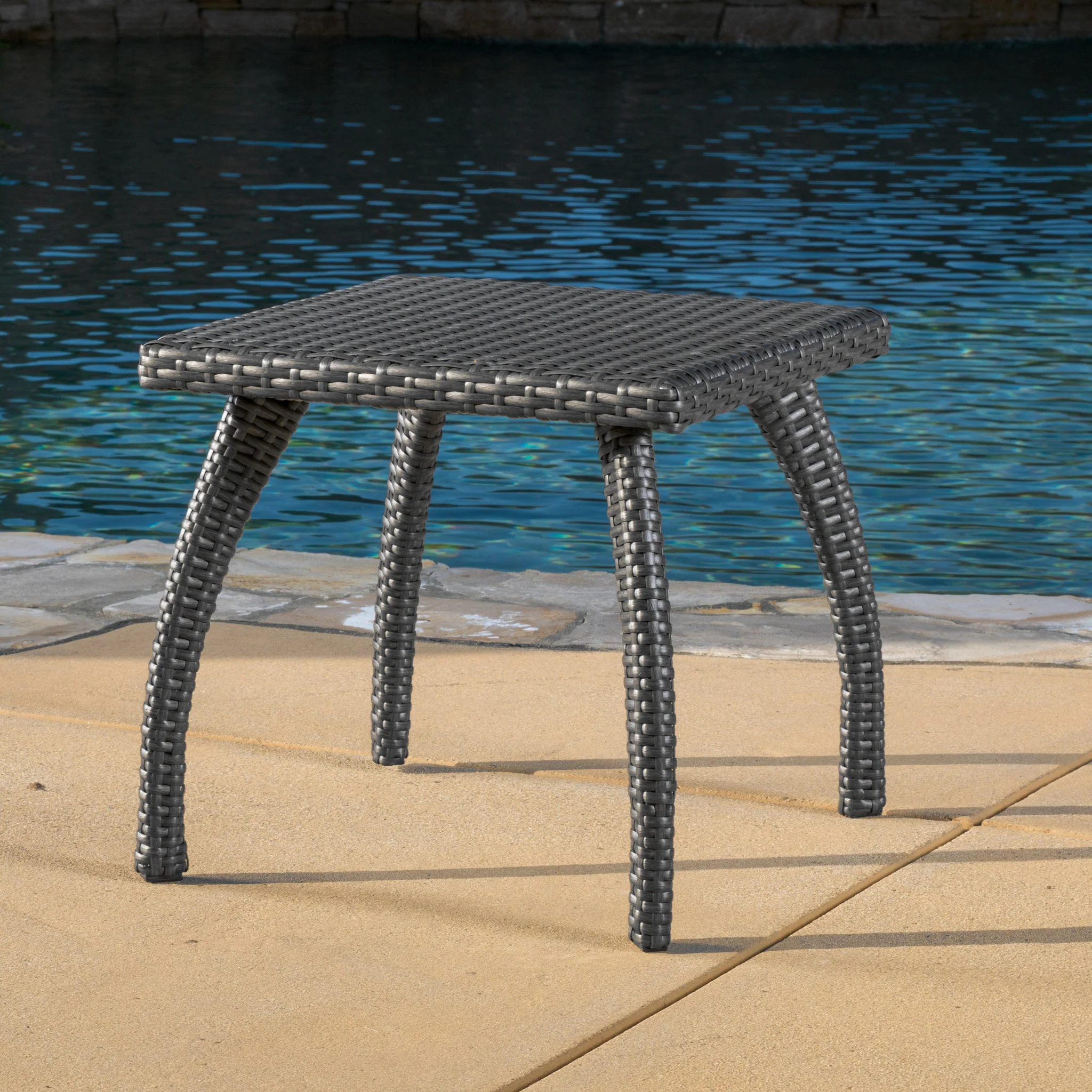 Woodridge Outdoor Grey Wicker Side Table - furnishings