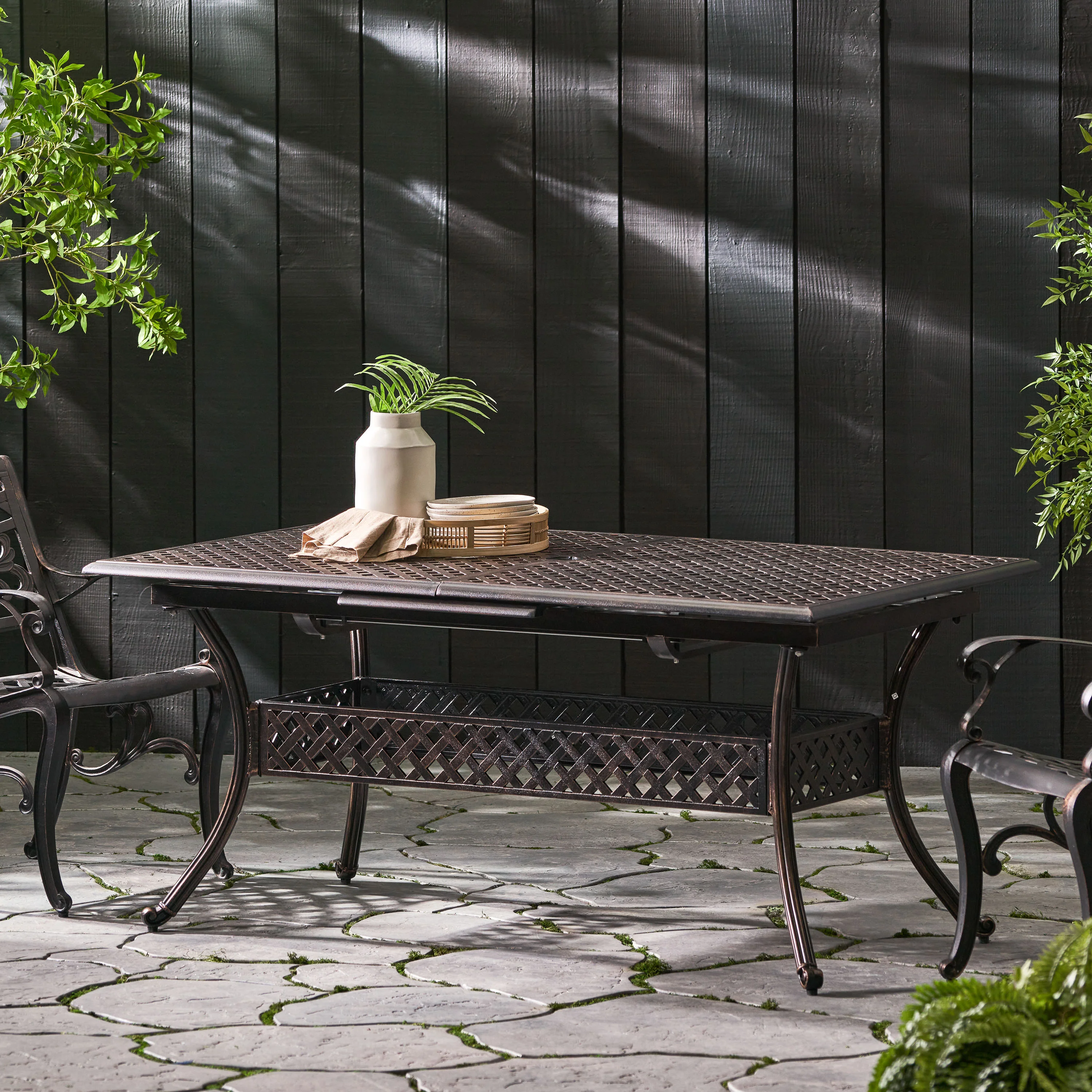Ariel Outdoor Patina Copper Finish Expandable Dining Table - furnishings