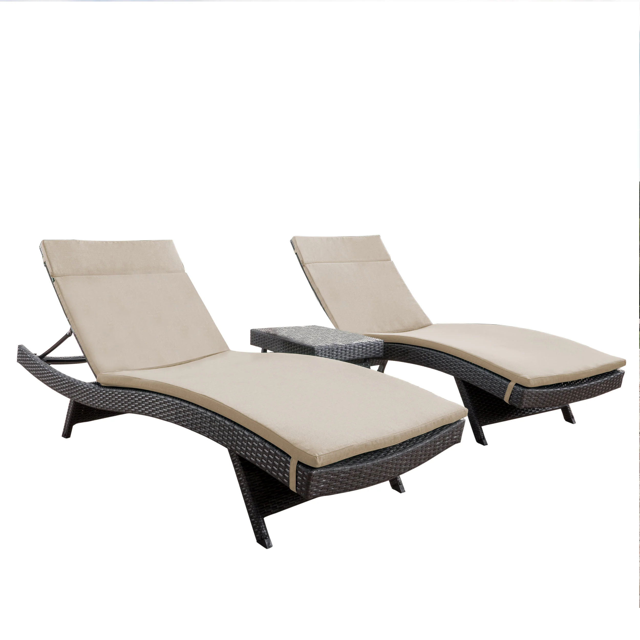 Lakeport 3pc Outdoor Wicker Chaise Lounge Chair & Table Set - furnishings