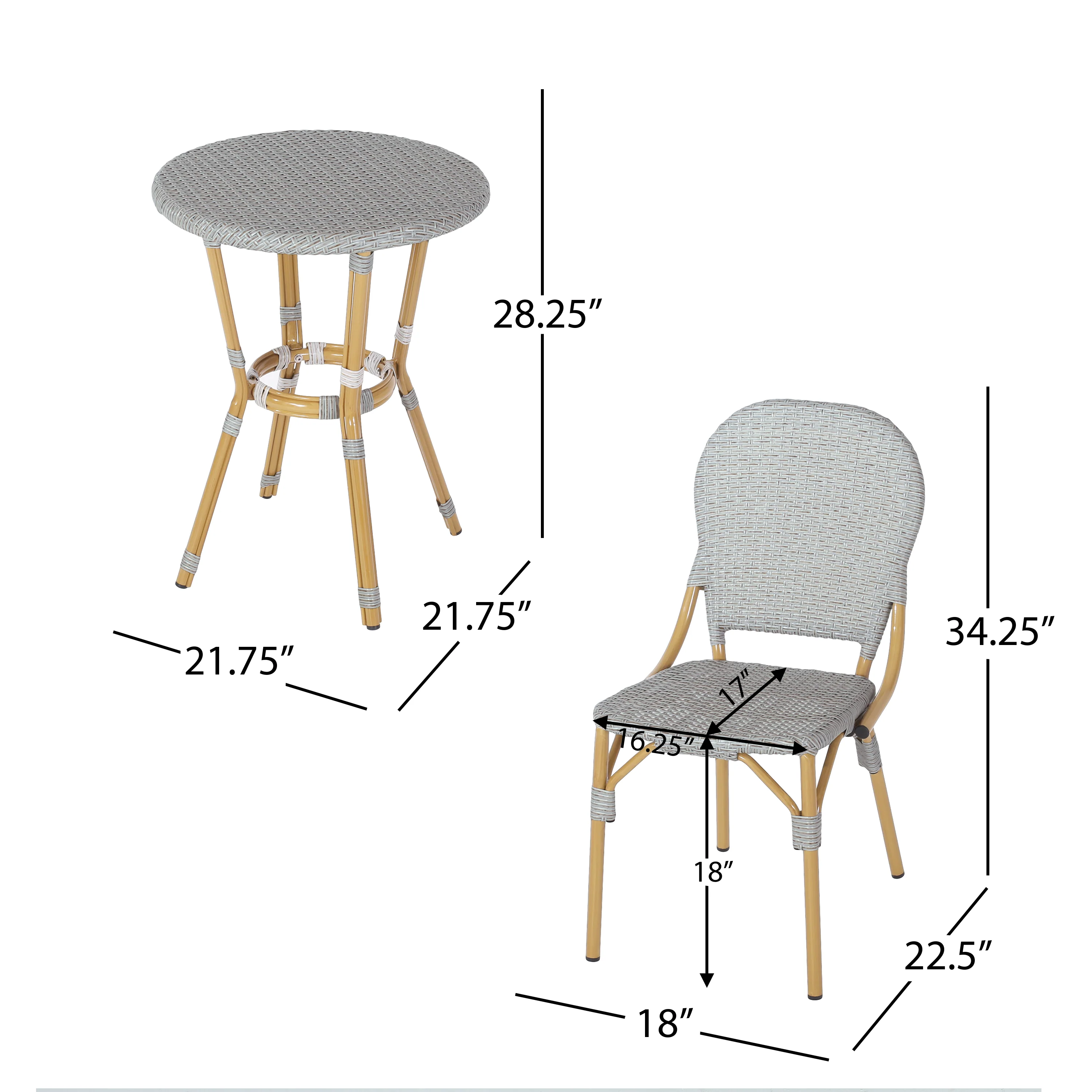 Gallia Outdoor Aluminum French Bistro Set, Gray and Bamboo Print - furnishings