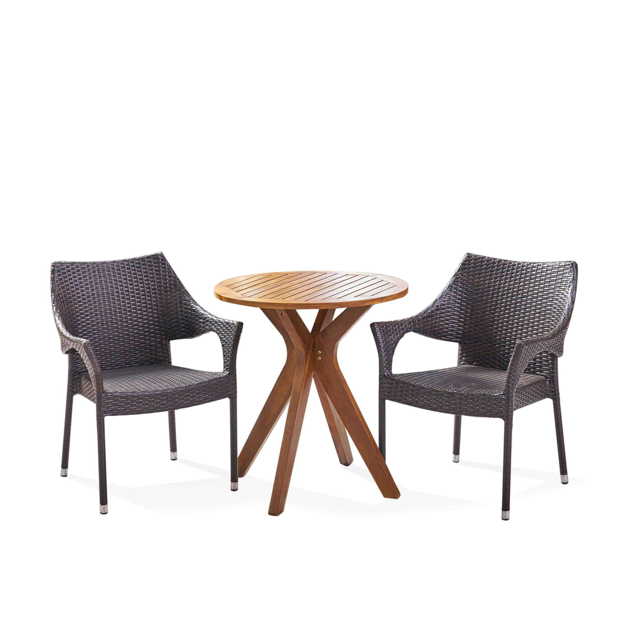 Payton Outdoor 3 Piece Acacia Wood and Wicker Bistro Set - furnishings