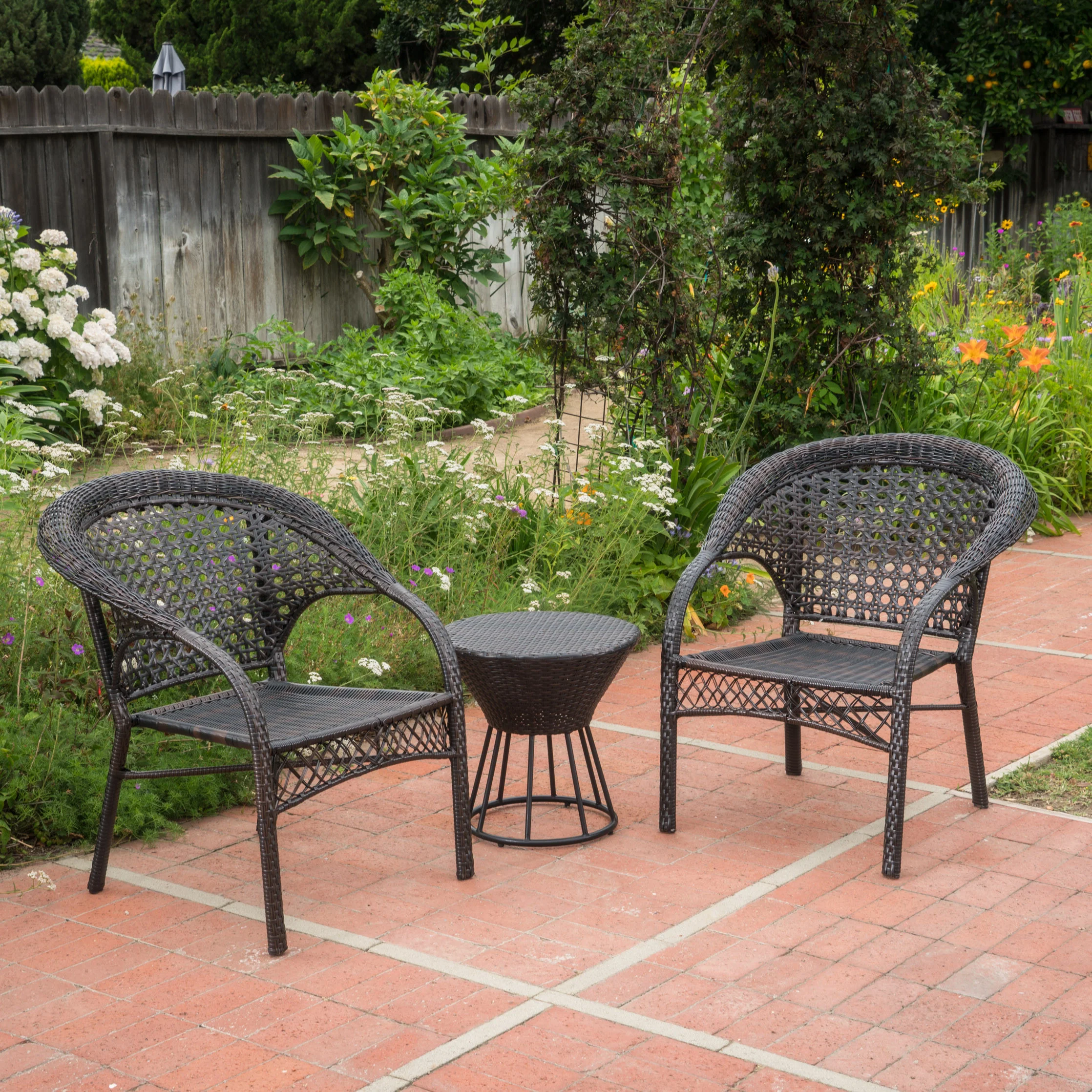 Mystic Outdoor 3 Piece Multi-brown Wicker Stacking Chair Chat Set - furnishings