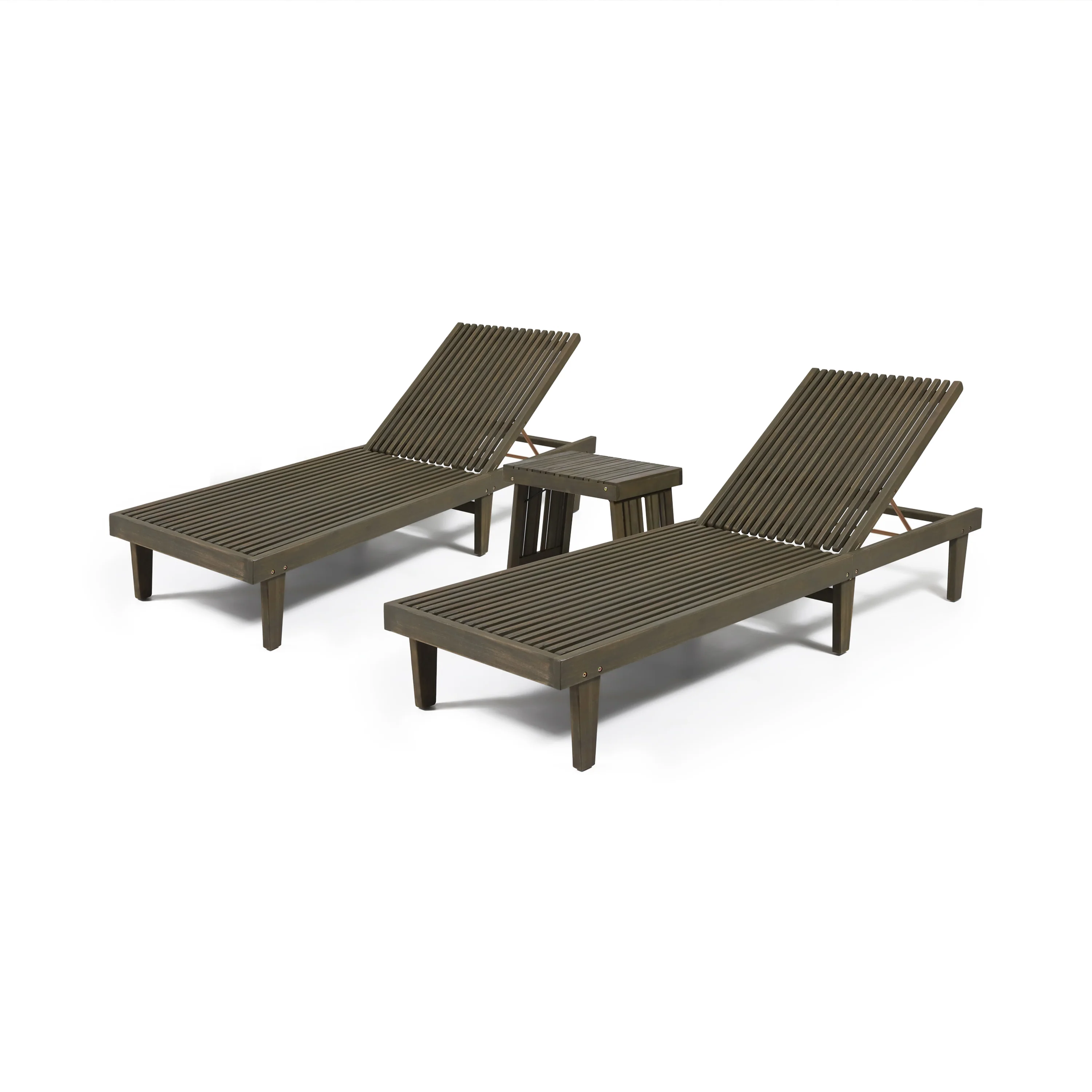 Addisyn Outdoor Acacia Wood 3 Piece Chaise Lounge Set - furnishings
