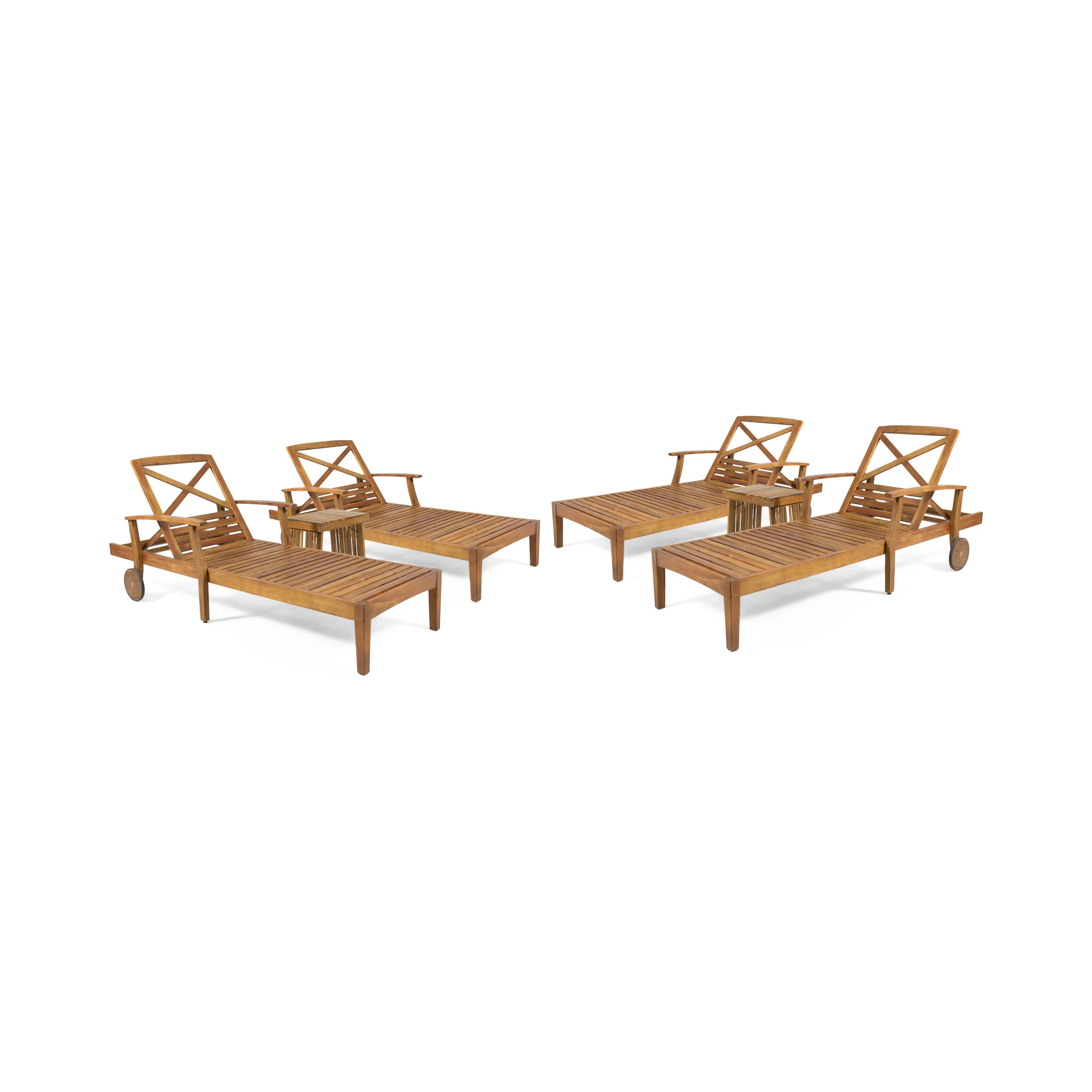 Capri Outdoor Acacia Wood 6 Piece Chaise Lounge Set - furnishings