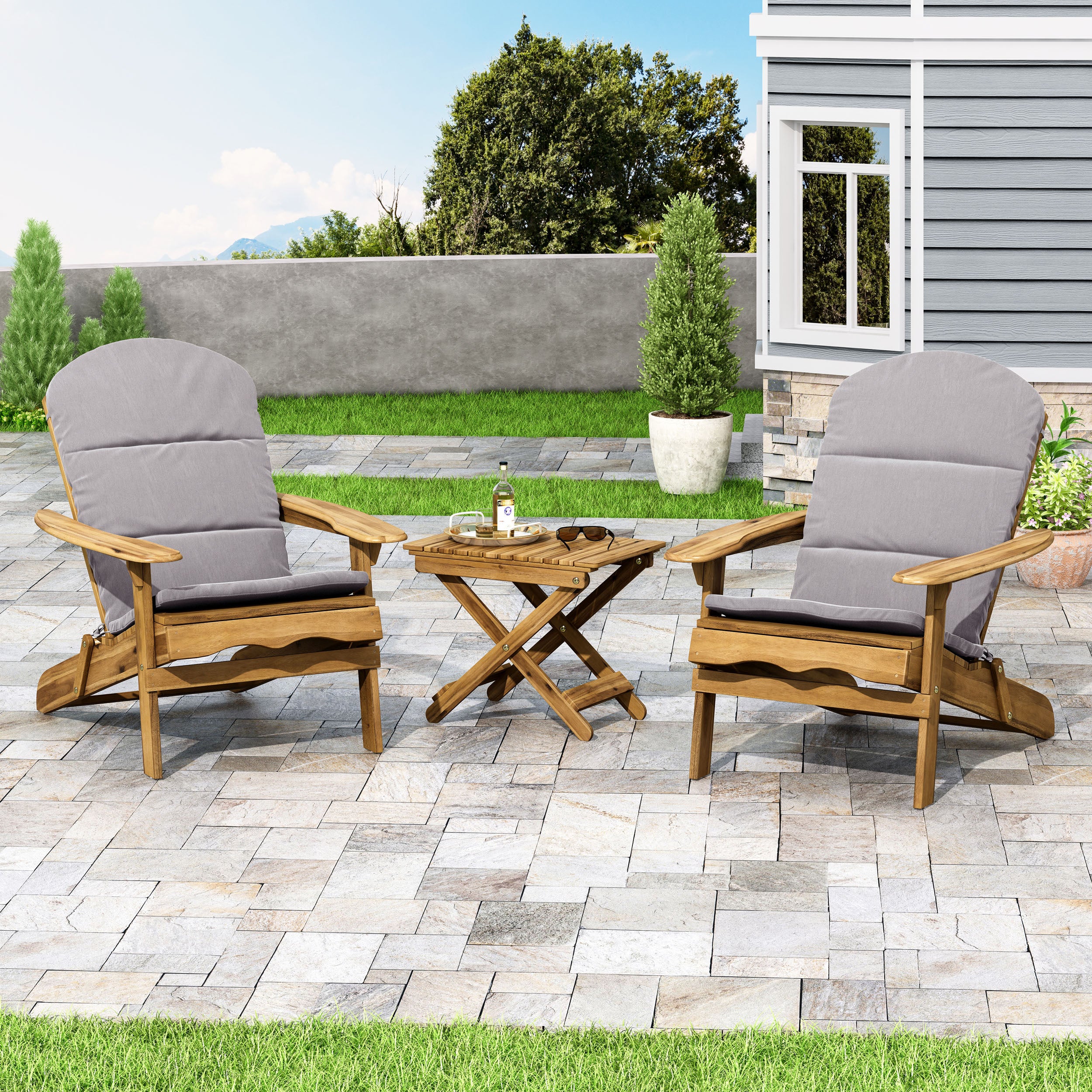 Reed Outdoor 2 Seater Acacia Wood Chat Set with Water Resistant Cushions - furnishings