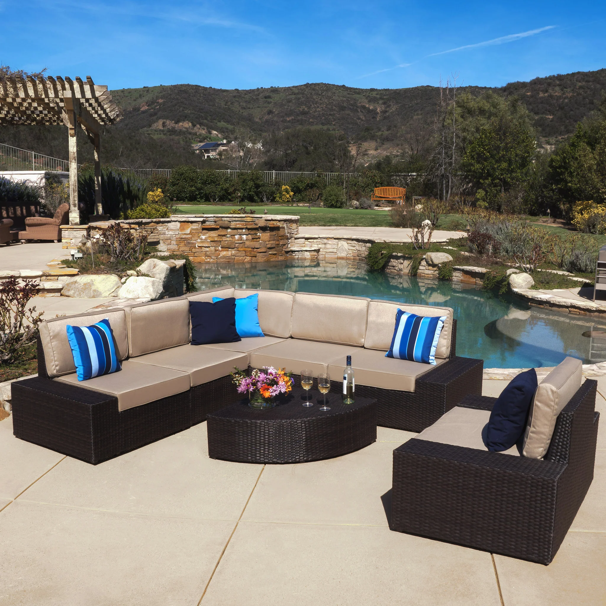 Reddington 7pc Outdoor Brown Wicker Sofa Set w/ Cushions - furnishings