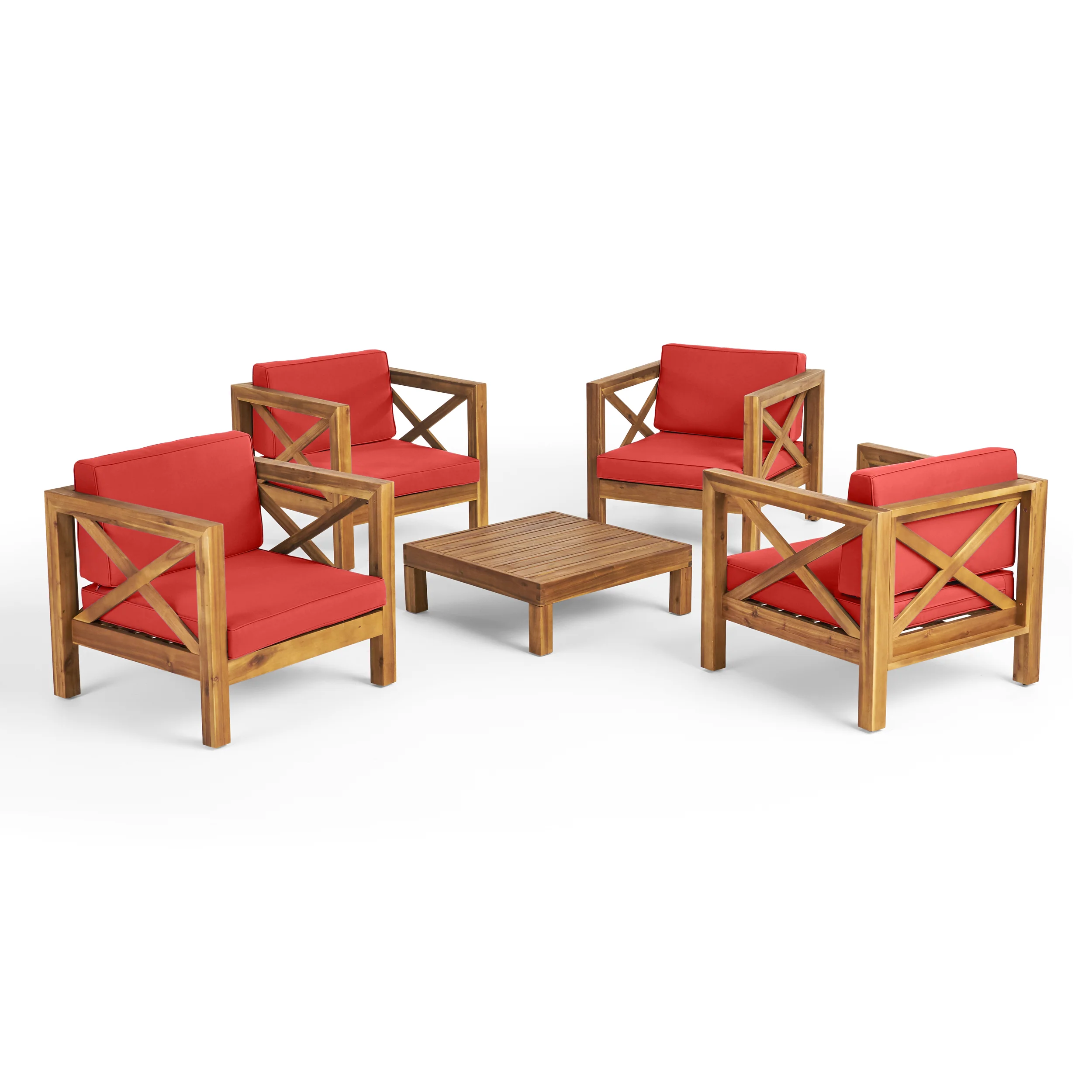 Morgan Outdoor 4 Seater Acacia Wood Club Chair and Coffee Table Set - furnishings