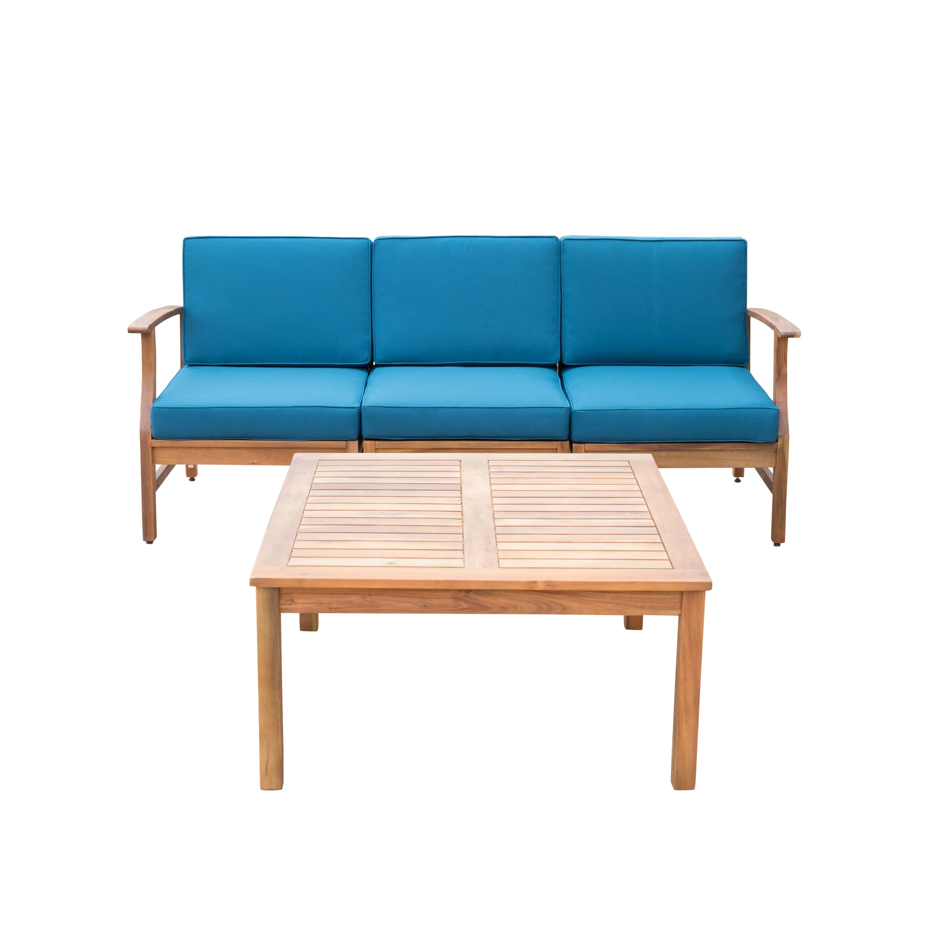Scarlett Outdoor 3 Seat Teak Finished Acacia Wood Sofa and Table Set - furnishings