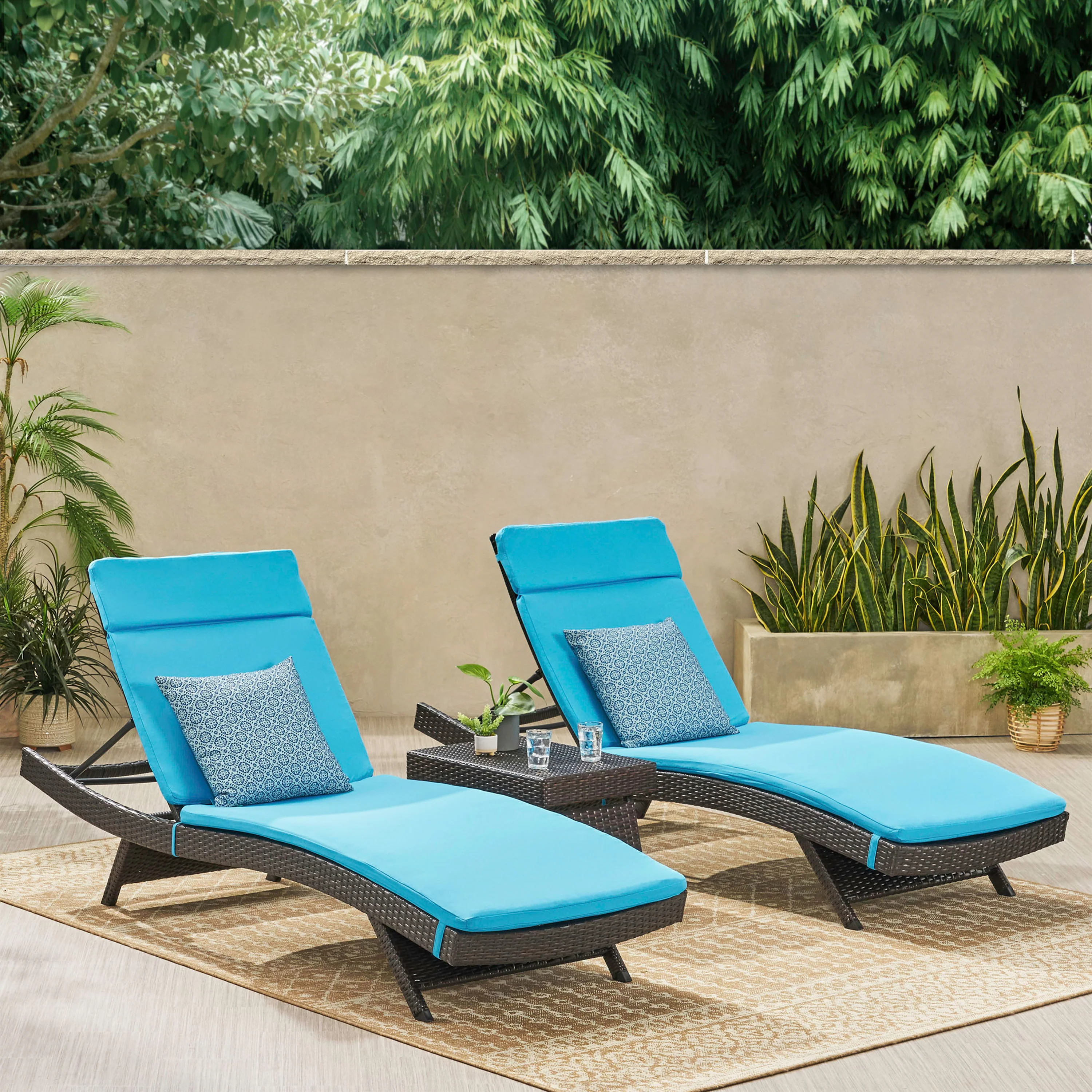 Lakeport 3pc Outdoor Wicker Chaise Lounge Chair & Table Set - furnishings