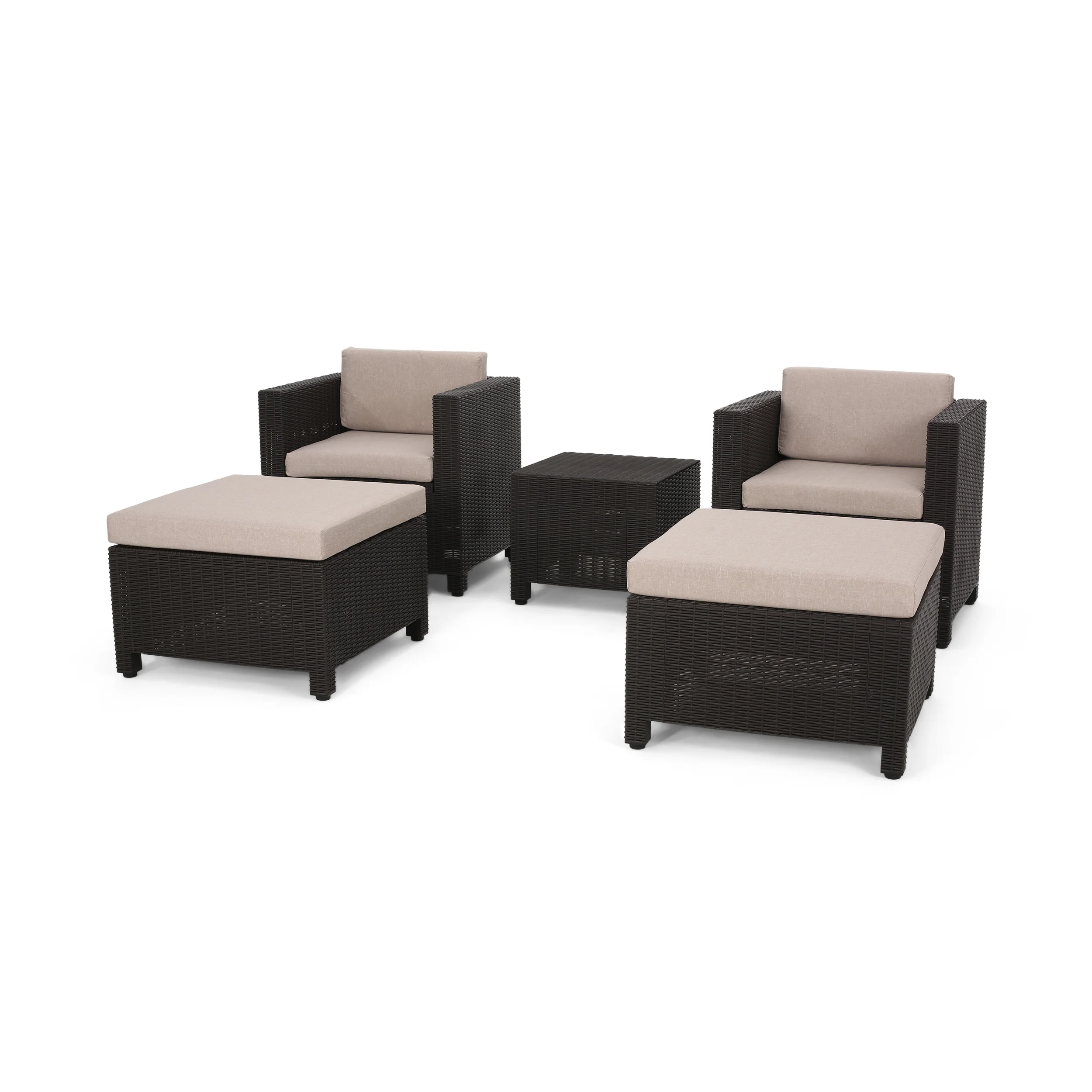 Riley Outdoor Wicker Print 2 Seater Chat Set with Ottomans - furnishings