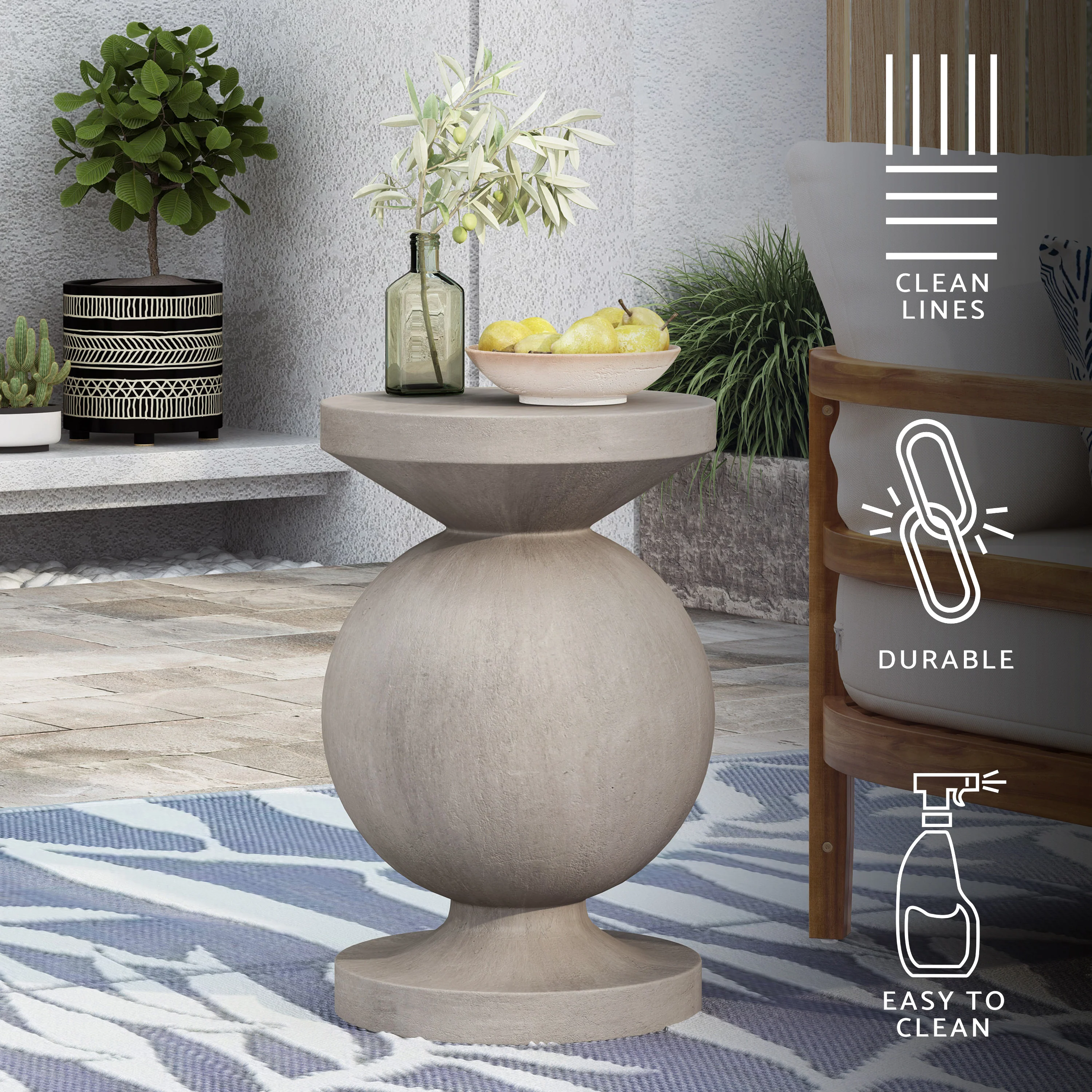 Gaudet Outdoor Lightweight Concrete Side Table, Concrete Finish - furnishings