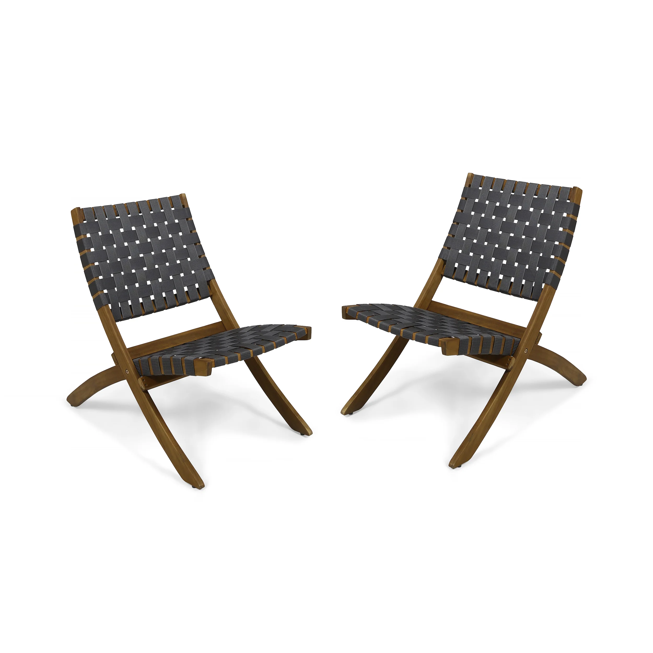 Riley Outdoor Acacia Wood Foldable Chairs (Set of 2), Brown Patina and Gray Straps - furnishings