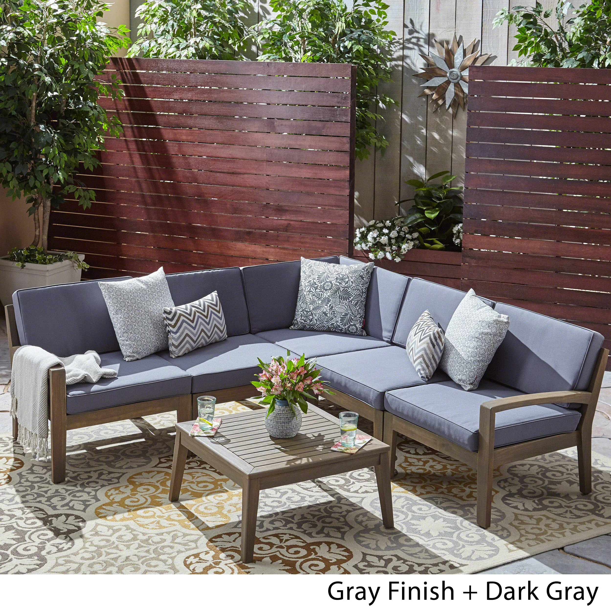 Ray Outdoor Acacia Wood 5 Seater Sectional Sofa Set with Coffee Table - furnishings
