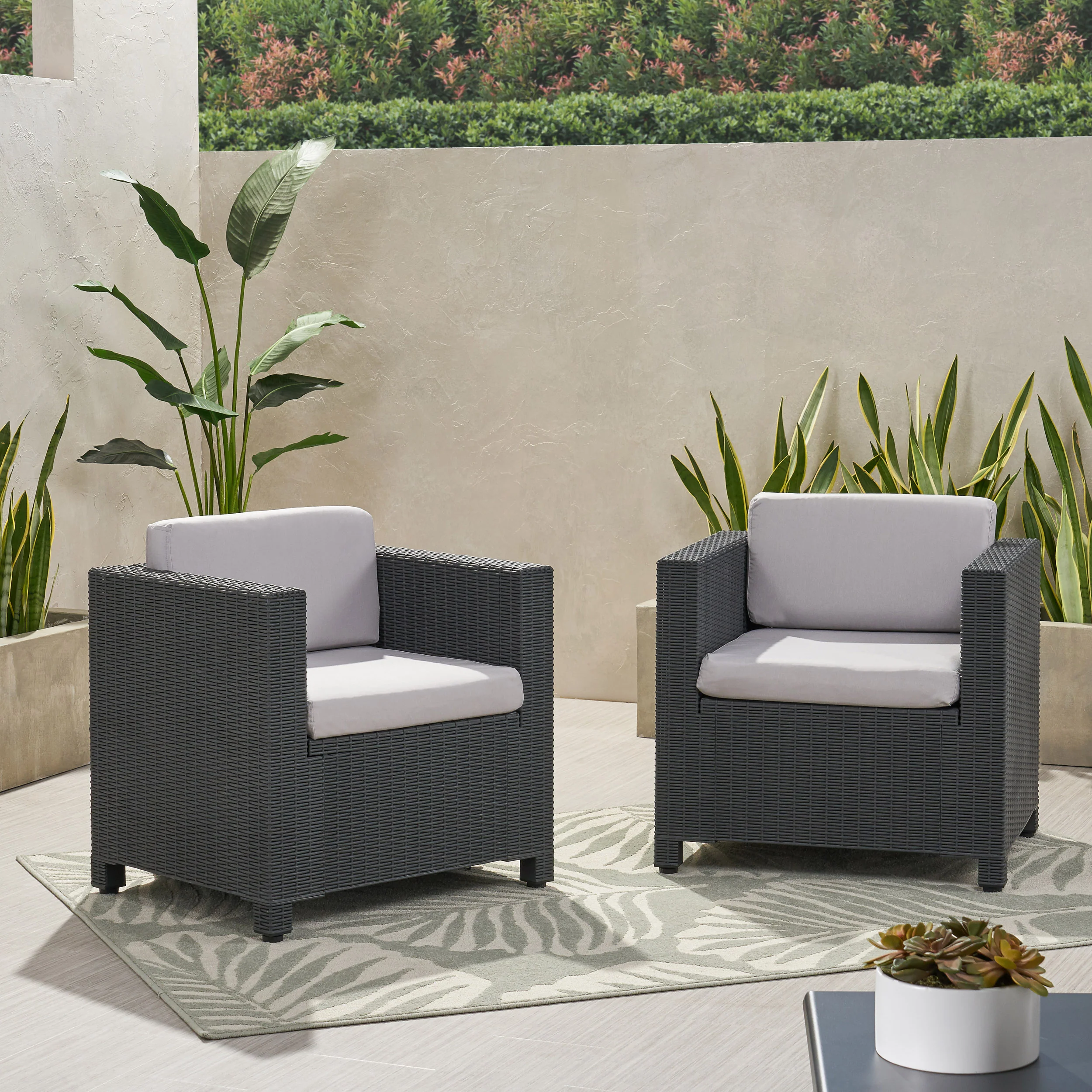 Riley Outdoor Wicker Print Club Chair with Cushions (Set of 2) - furnishings