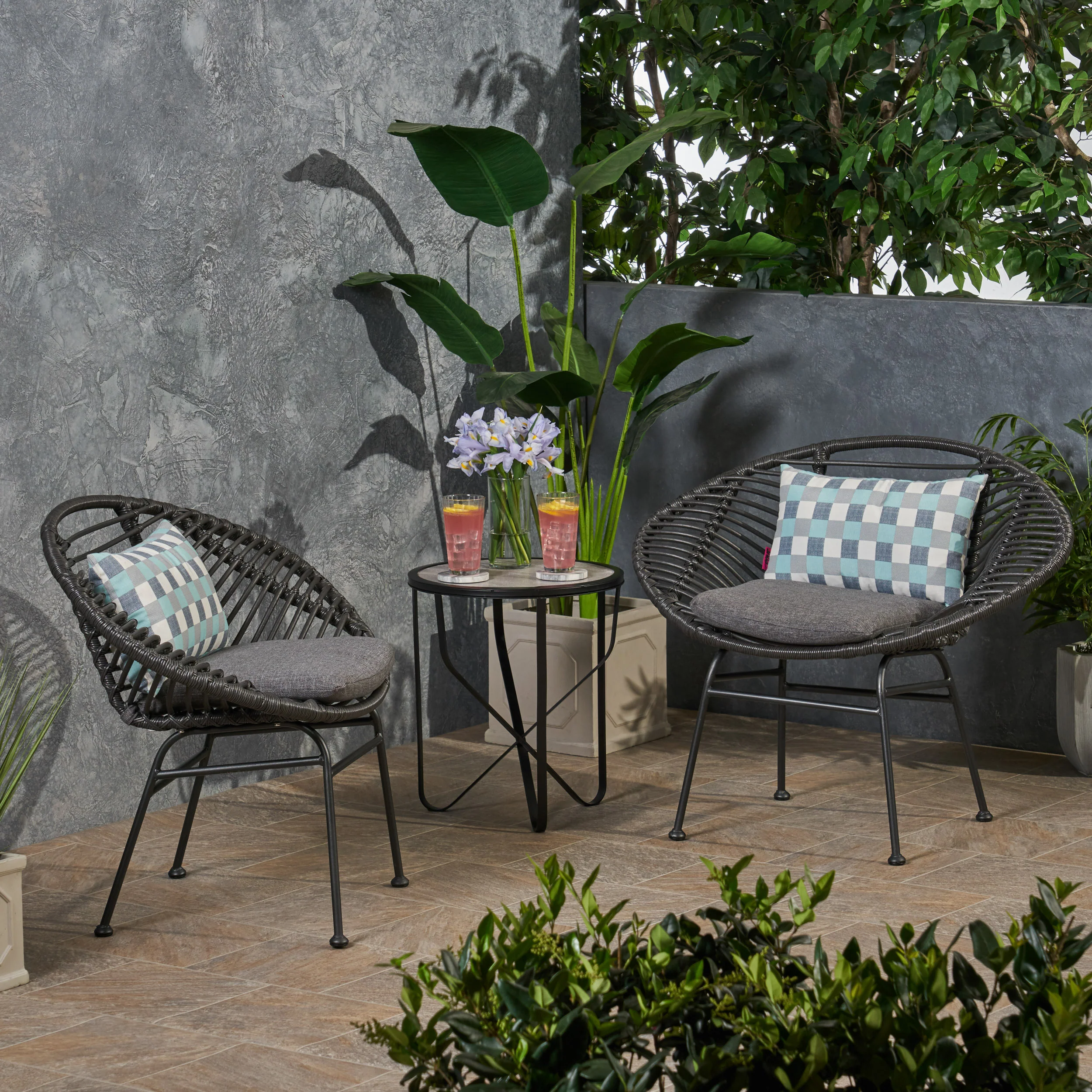Aleah Outdoor Woven Faux Rattan Chairs with Cushions (Set of 2) - furnishings