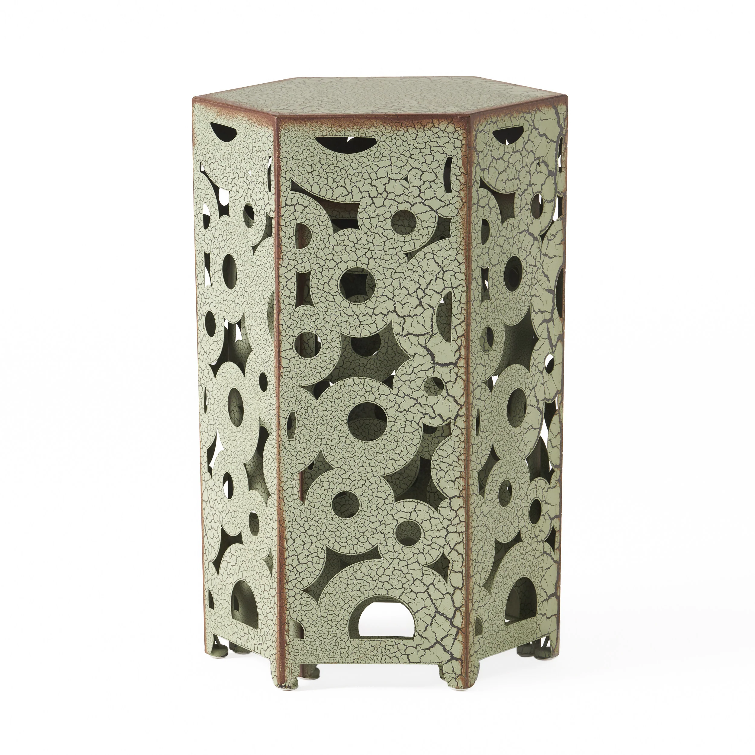 Contemporary Outdoor Hexagonal Antique Iron Accent Tables (Set of 2) - furnishings