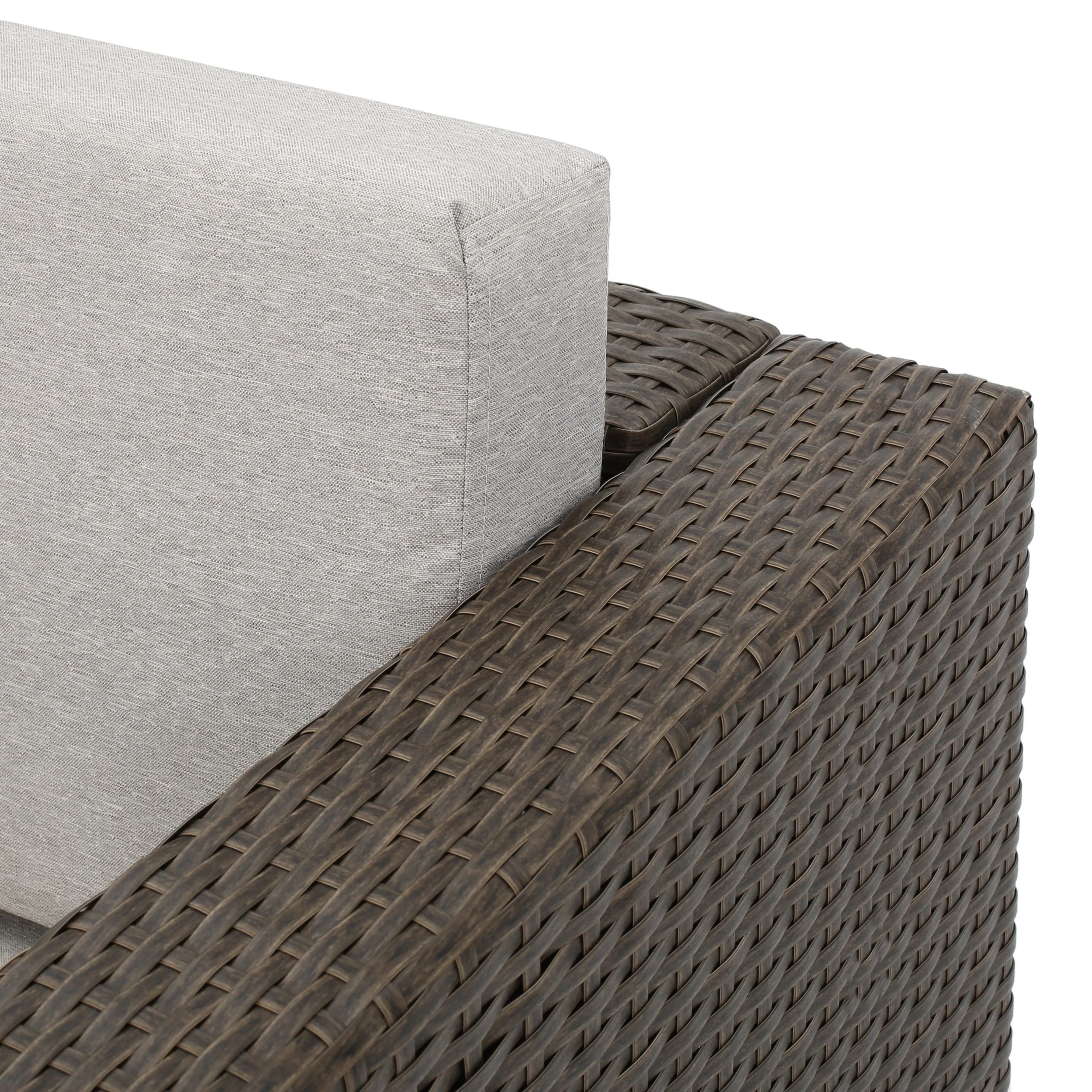Budva Outdoor L-shape Brown Wicker Sofa w/ Ceramic Gray Cushions - furnishings