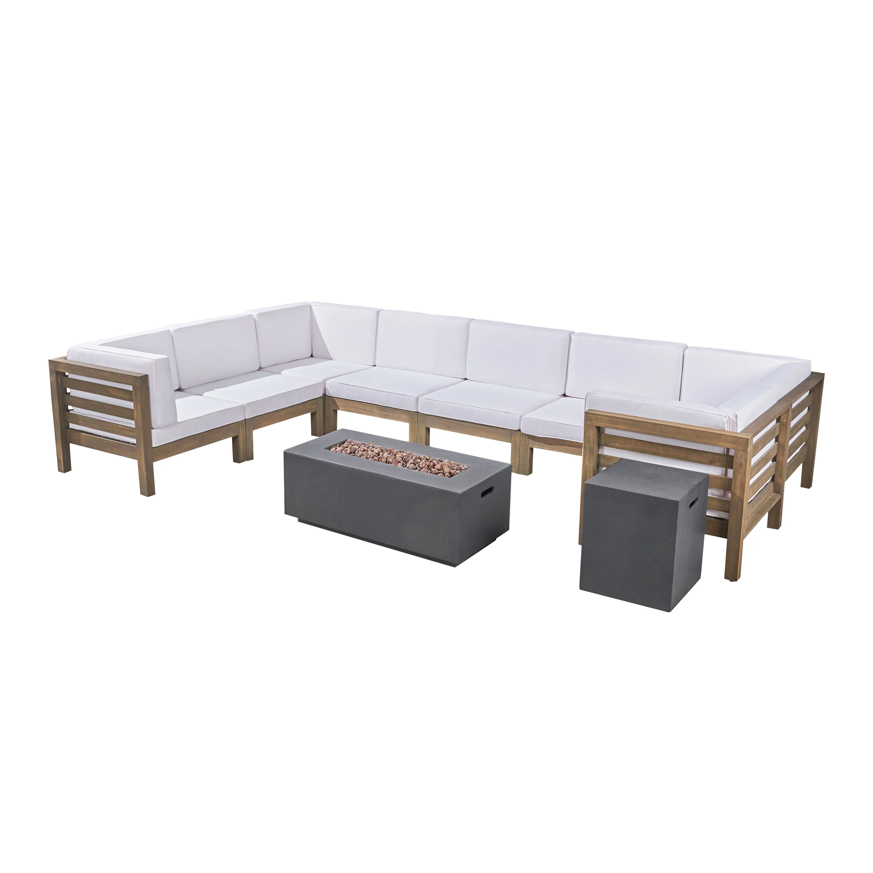 Ravello Outdoor U-Shaped Sectional Sofa Set with Fire Pit - furnishings