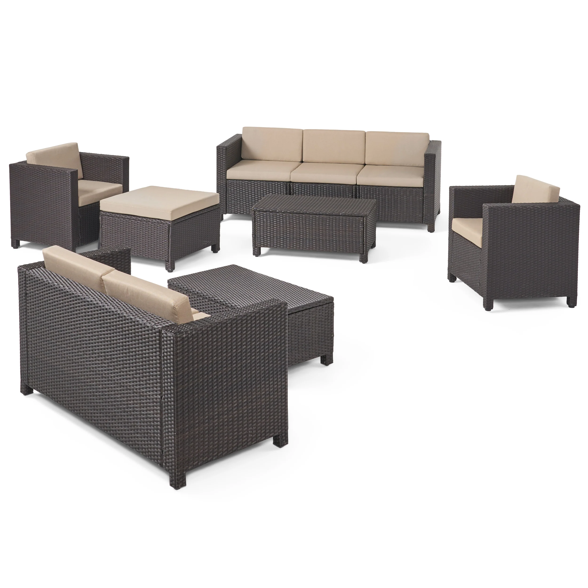 Budva 9pc Outdoor Wicker Sectional Sofa Set w/ Cushions - furnishings