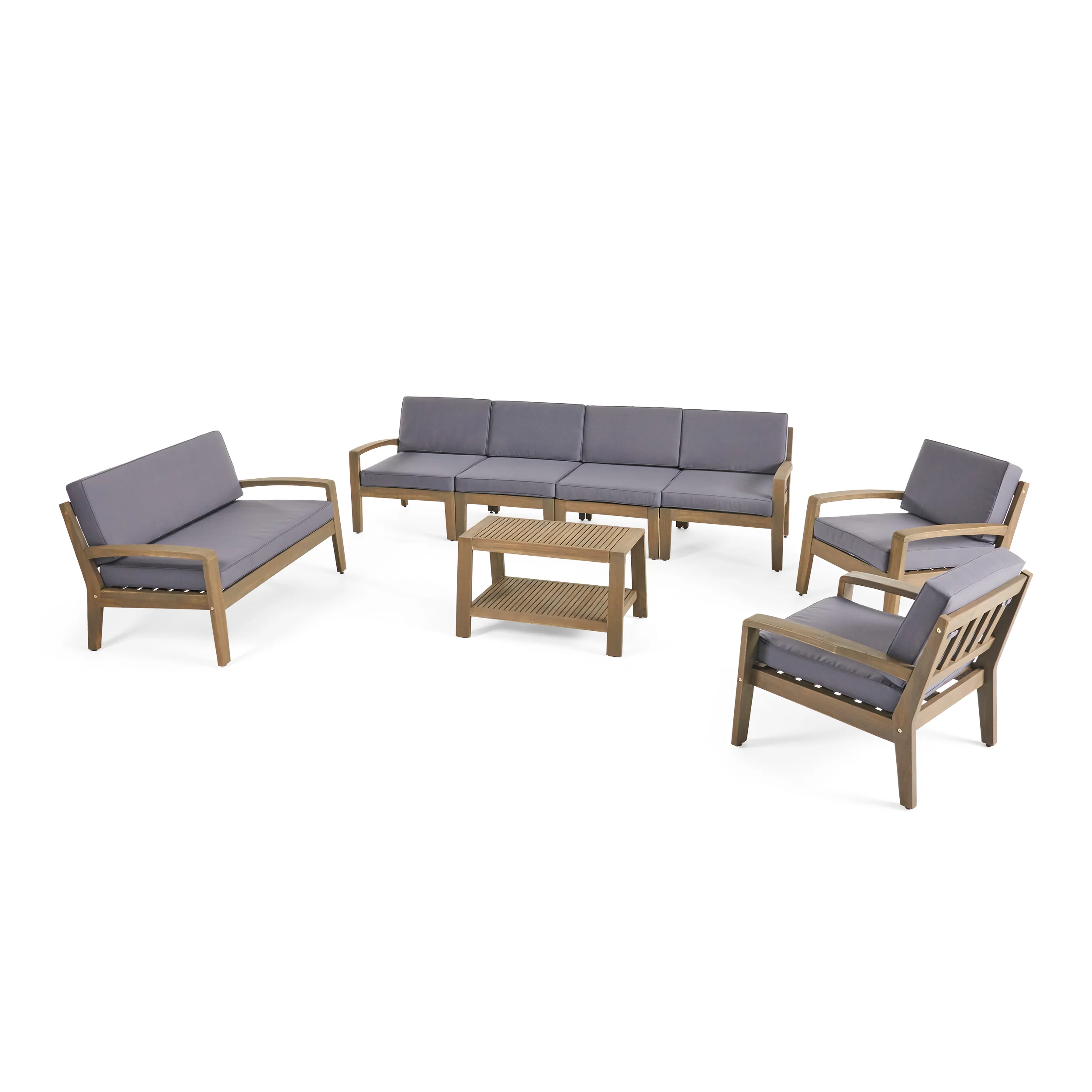 Giselle Outdoor Acacia Wood 8 Seater Sectional Chat Set with Coffee Table - furnishings