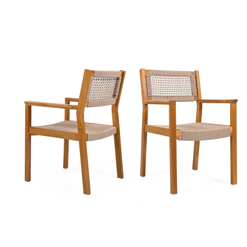 Seraphina Outdoor Patio Acacia Wood Braided Rope Dining Chairs, Set of 2 - furnishings