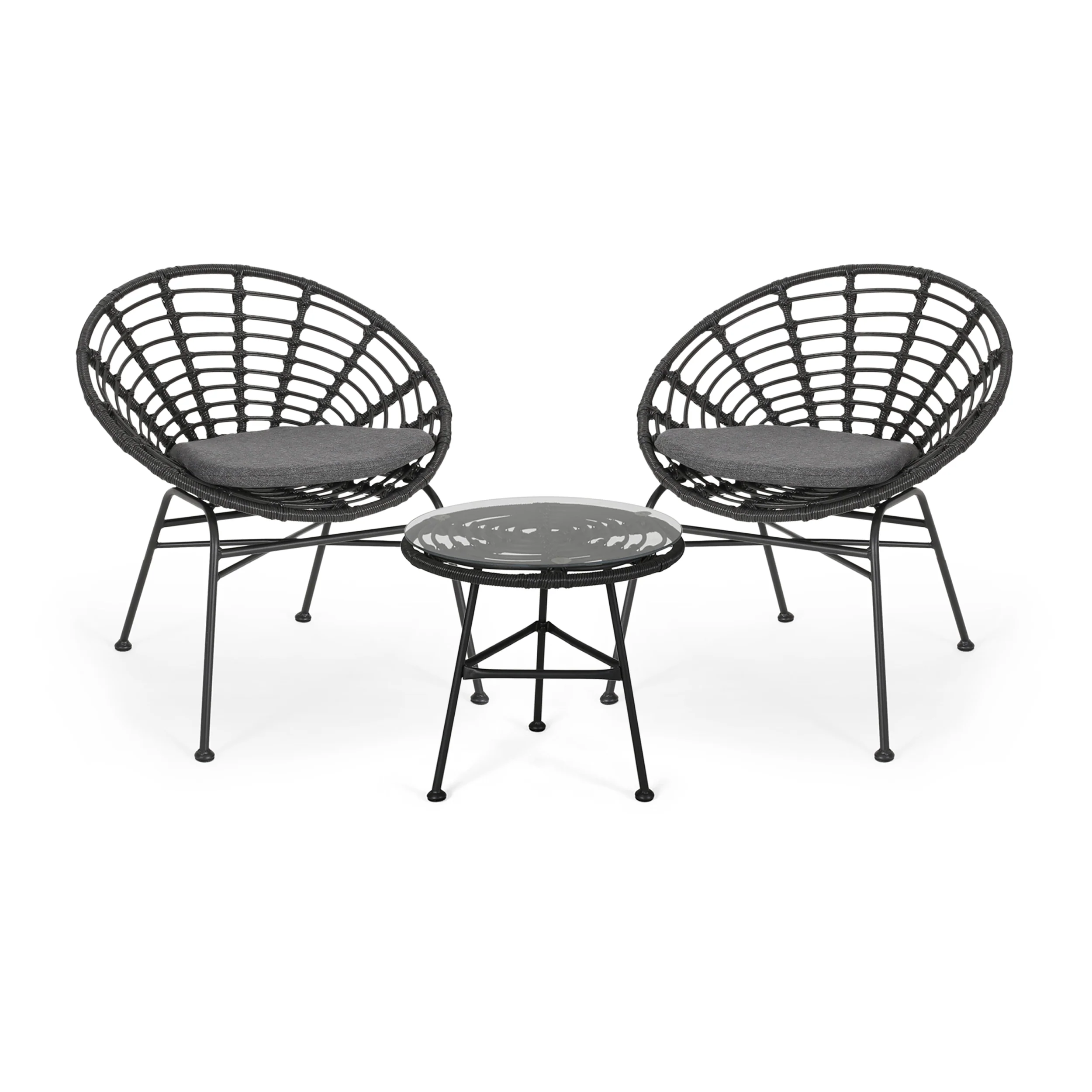 Seaton Outdoor Modern Boho 2 Seater Wicker Chat Set with Side Table - furnishings