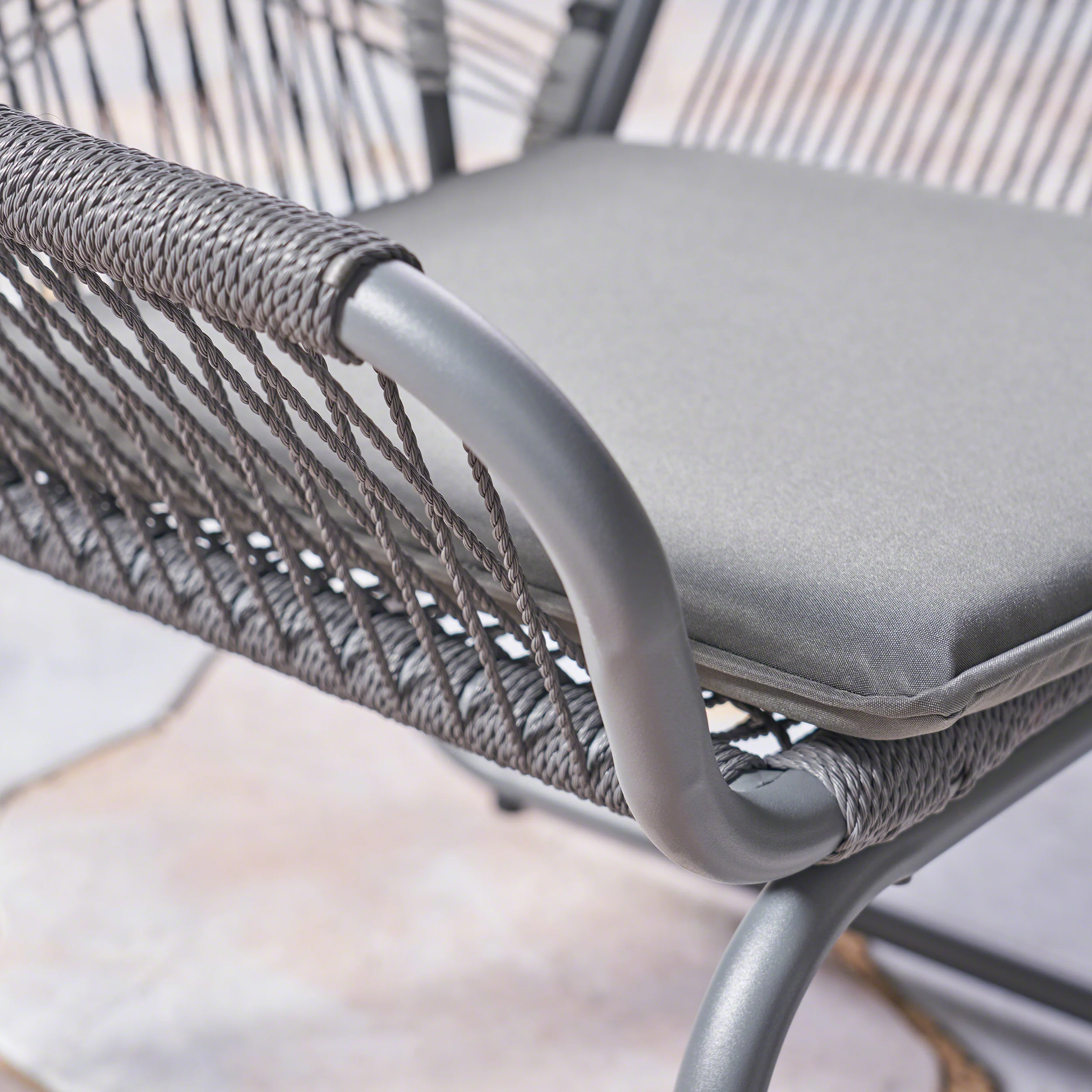 Connie Outdoor 3 Piece Rope and Steel Chat Set, Gray Finish and White - furnishings