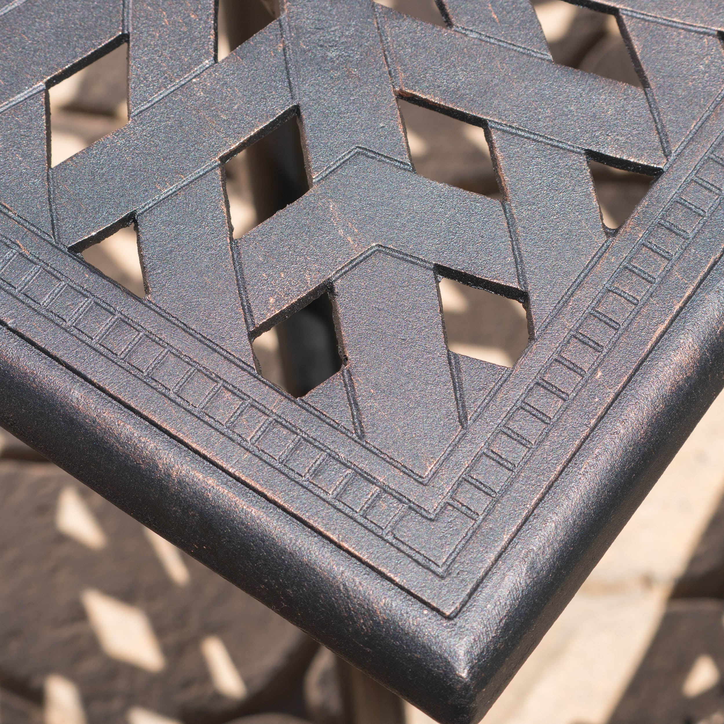 Carlton Outdoor Patina Copper Cast Aluminum Square Dining Table - furnishings