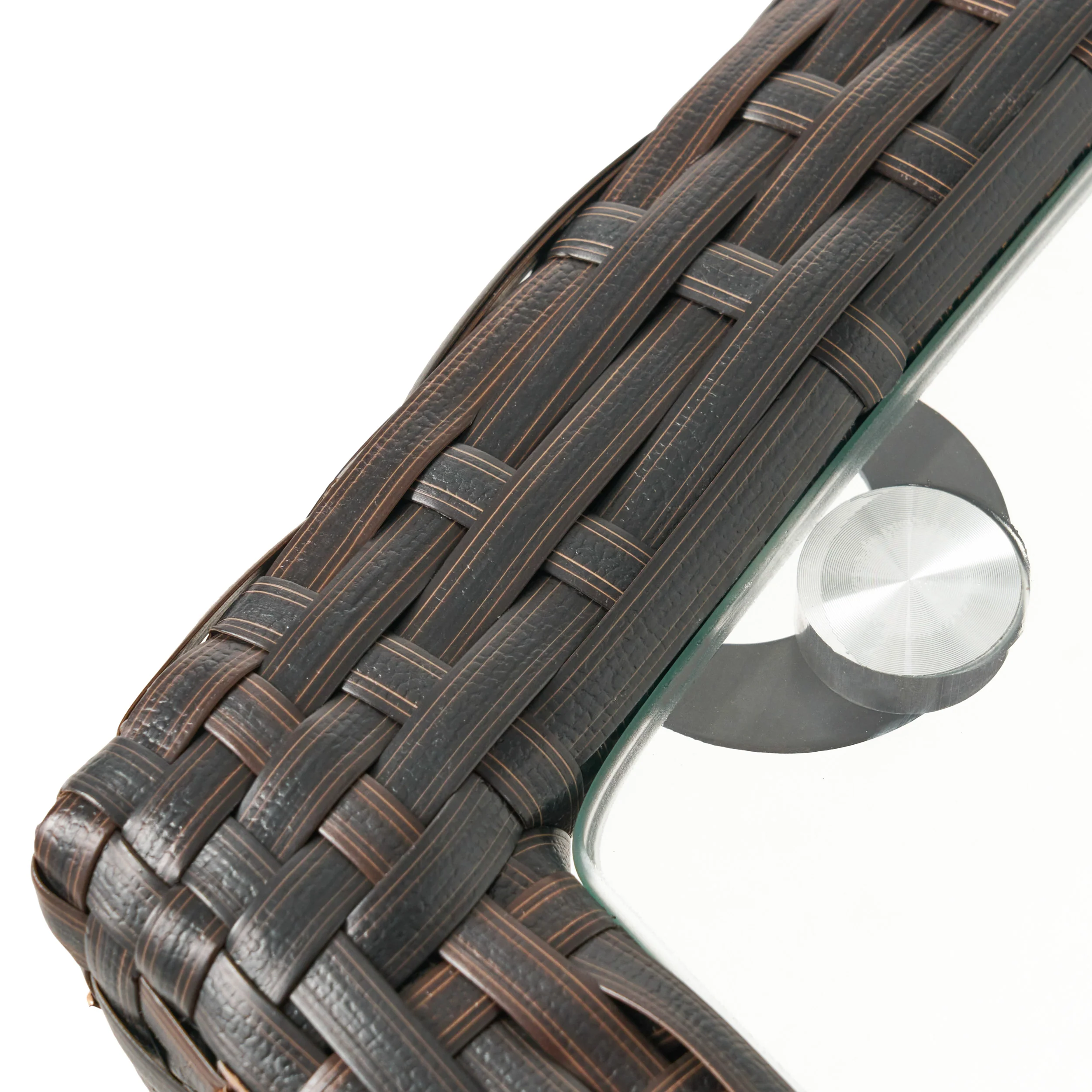 Easton Modern Outdoor Brown Wicker Side Table with Tempered Glass Top - furnishings