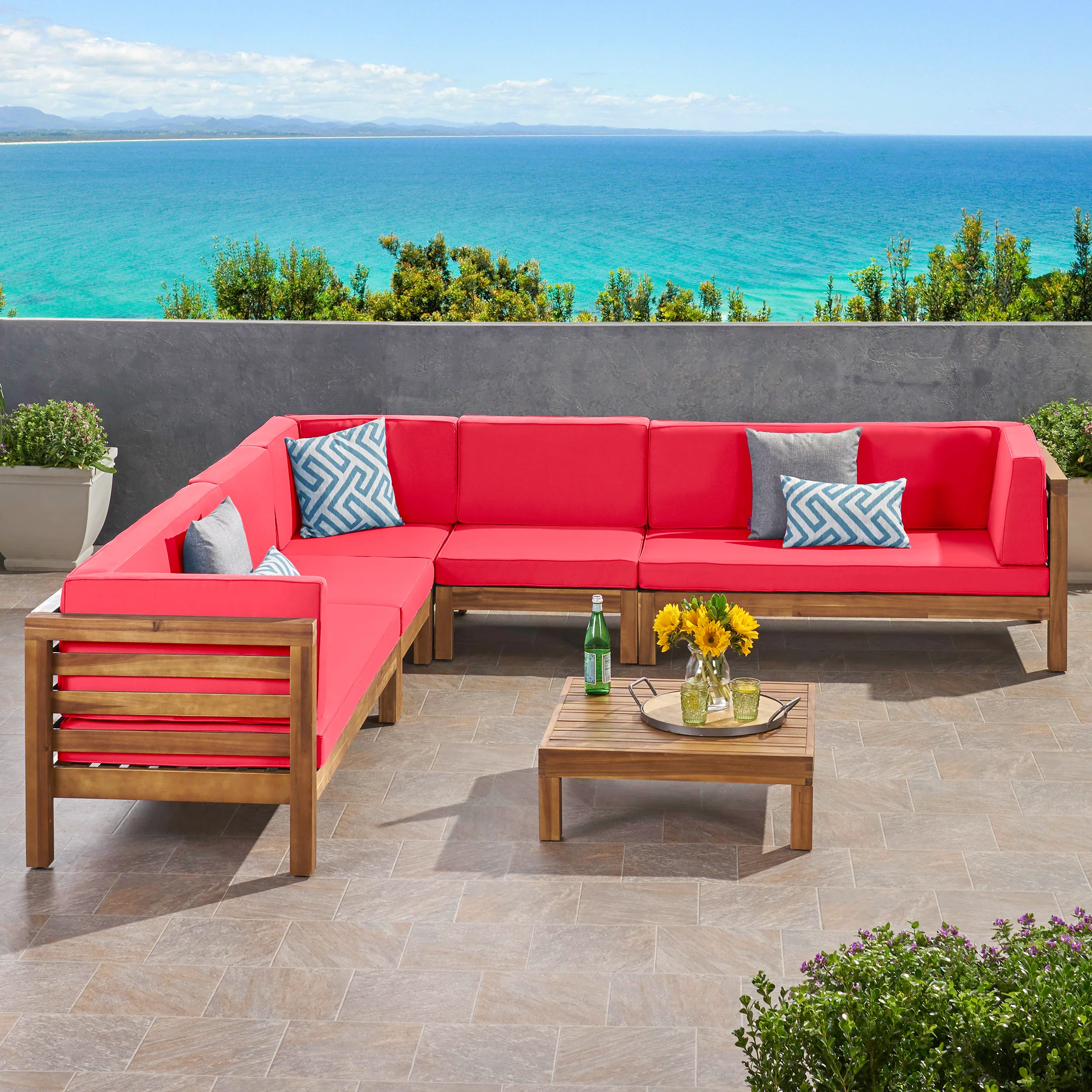 Emma Outdoor 7 Seater Acacia Wood Sectional Sofa Set - furnishings