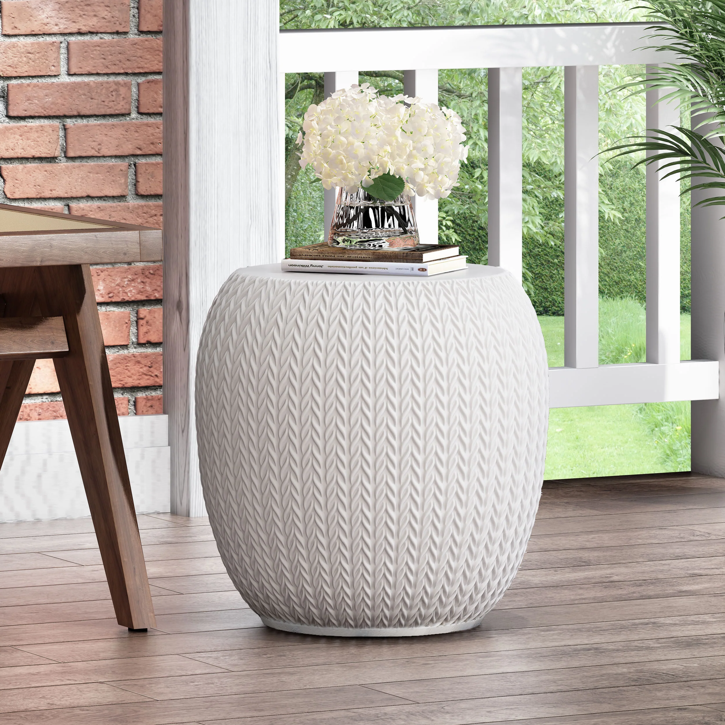 Duso Outdoor Lightweight Concrete Side Table, Antique White - furnishings